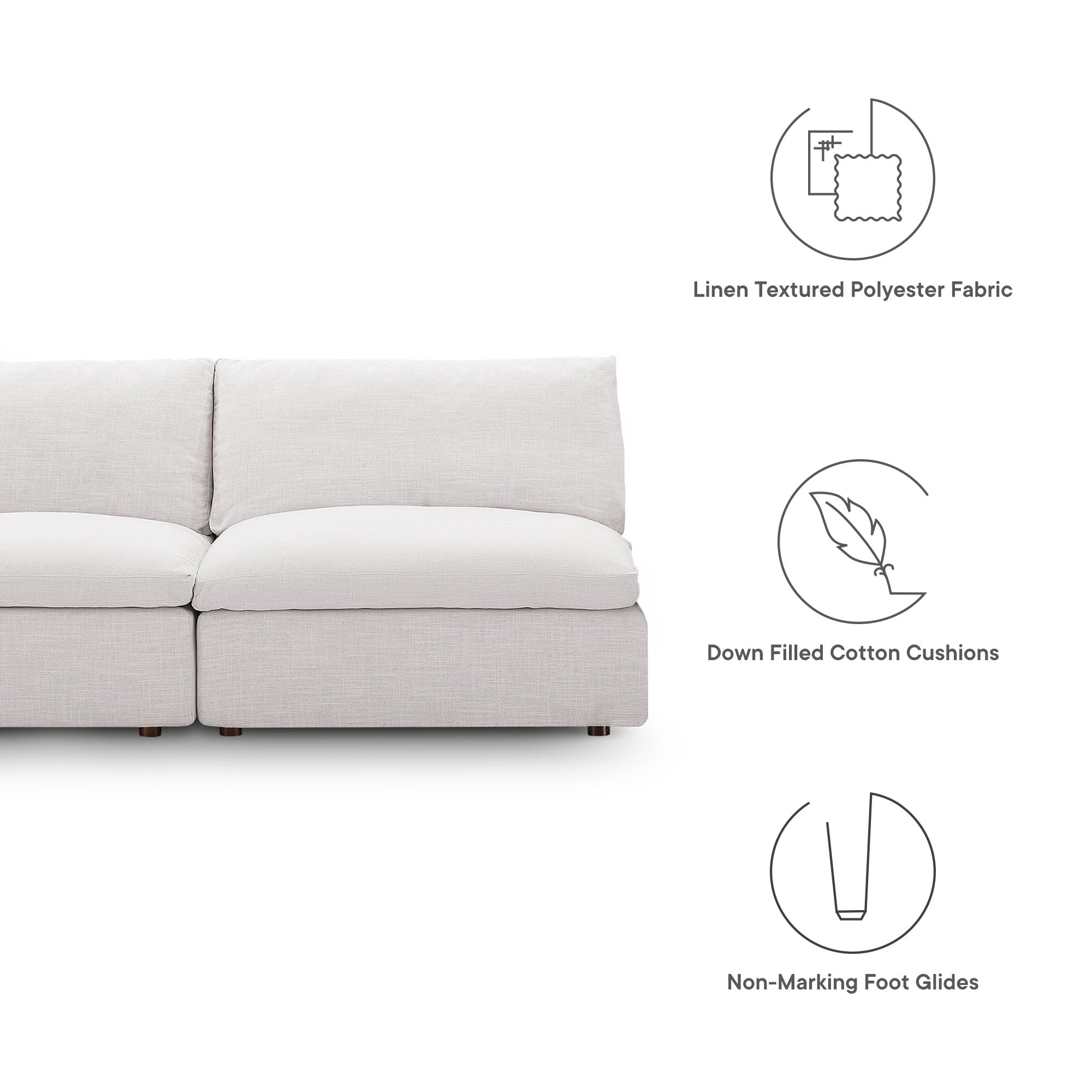 Commix Down Filled Overstuffed 2-Piece Armless Sectional Loveseat - Gray