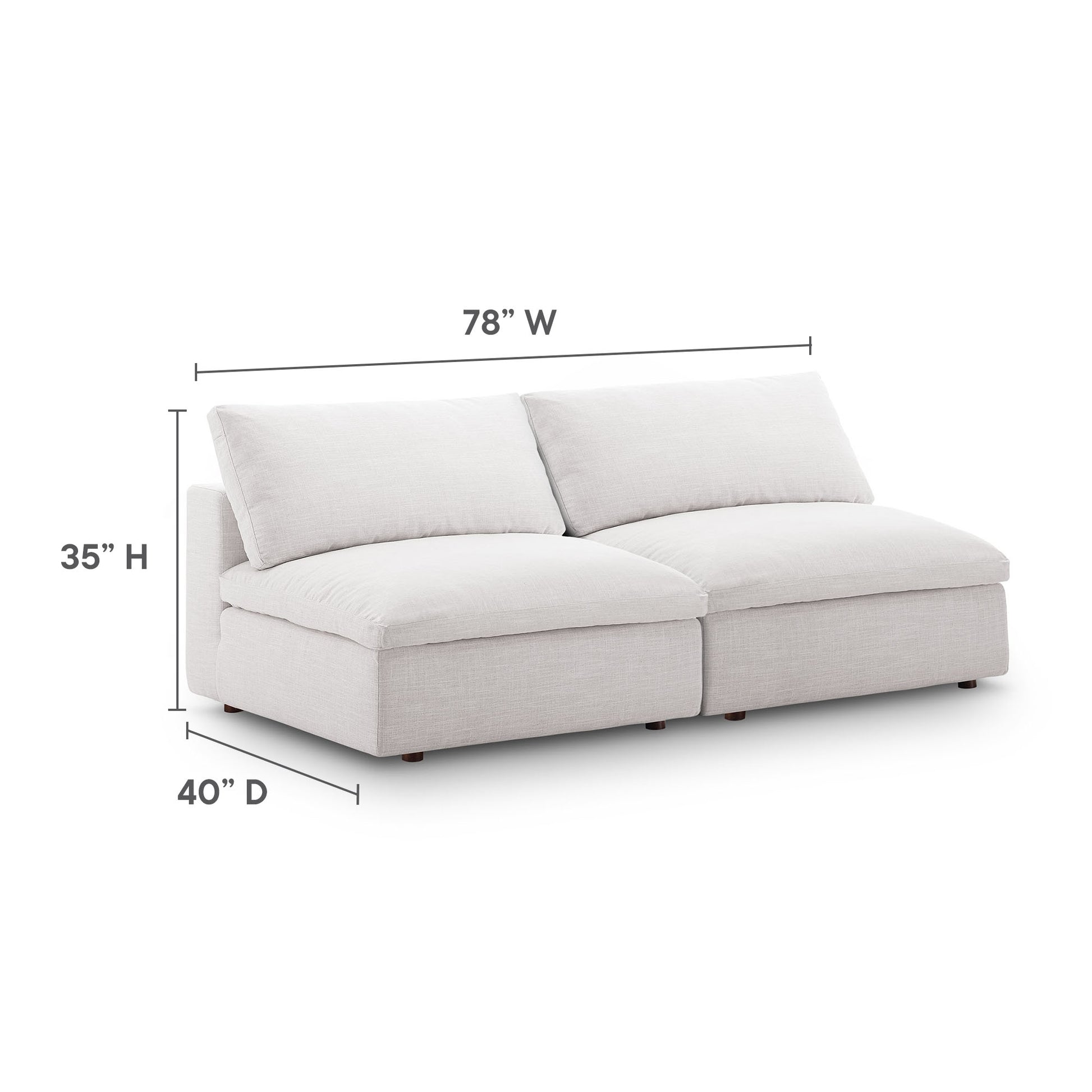 Commix Down Filled Overstuffed 2-Piece Armless Sectional Loveseat - White