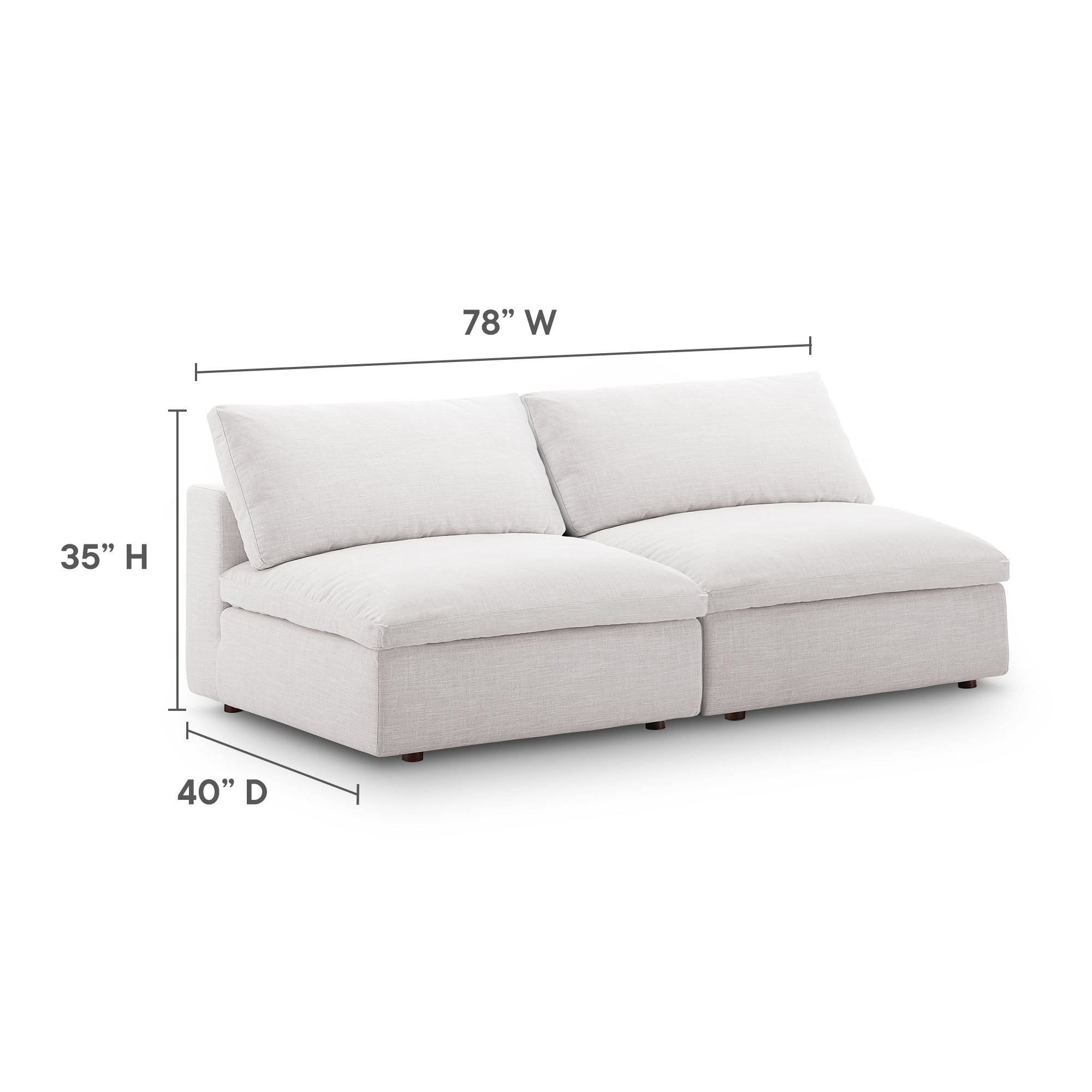 Commix Down Filled Overstuffed 2-Piece Armless Sectional Loveseat - White