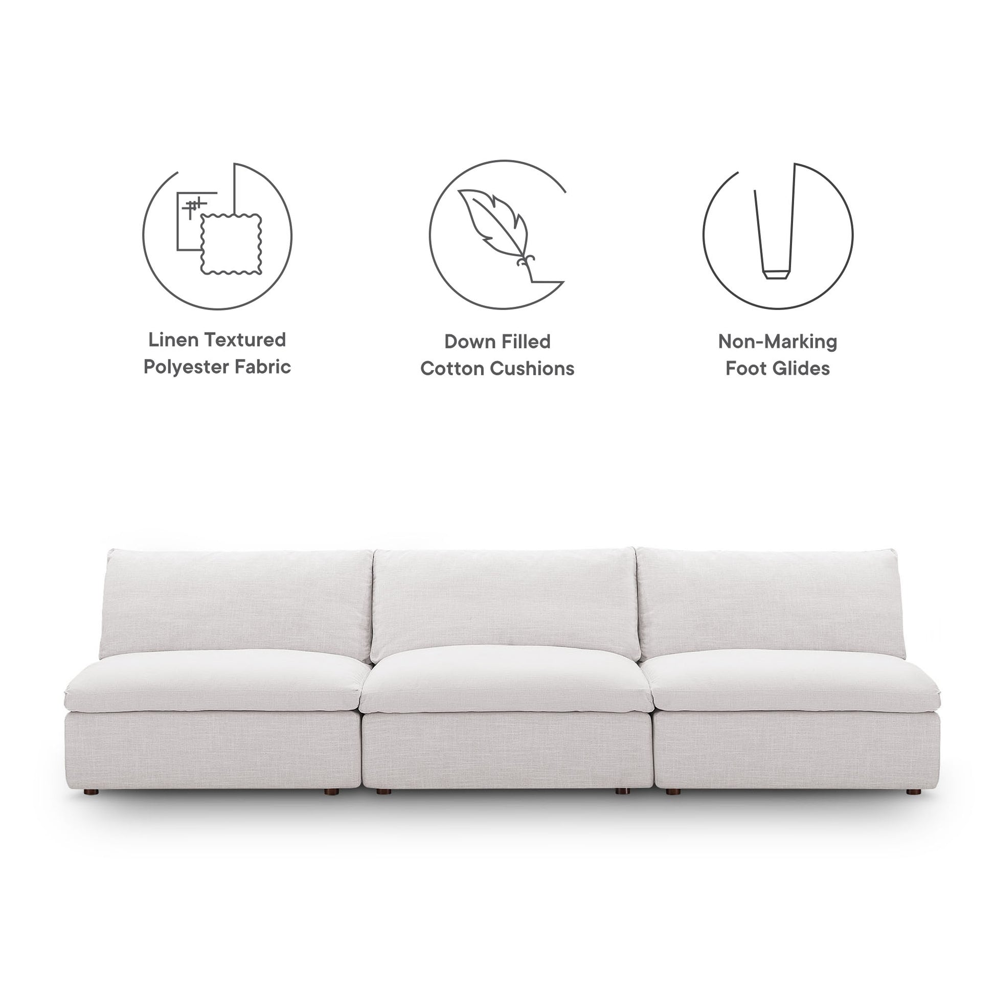 Commix Down Filled Overstuffed 3-Piece Armless Sectional Sofa - White