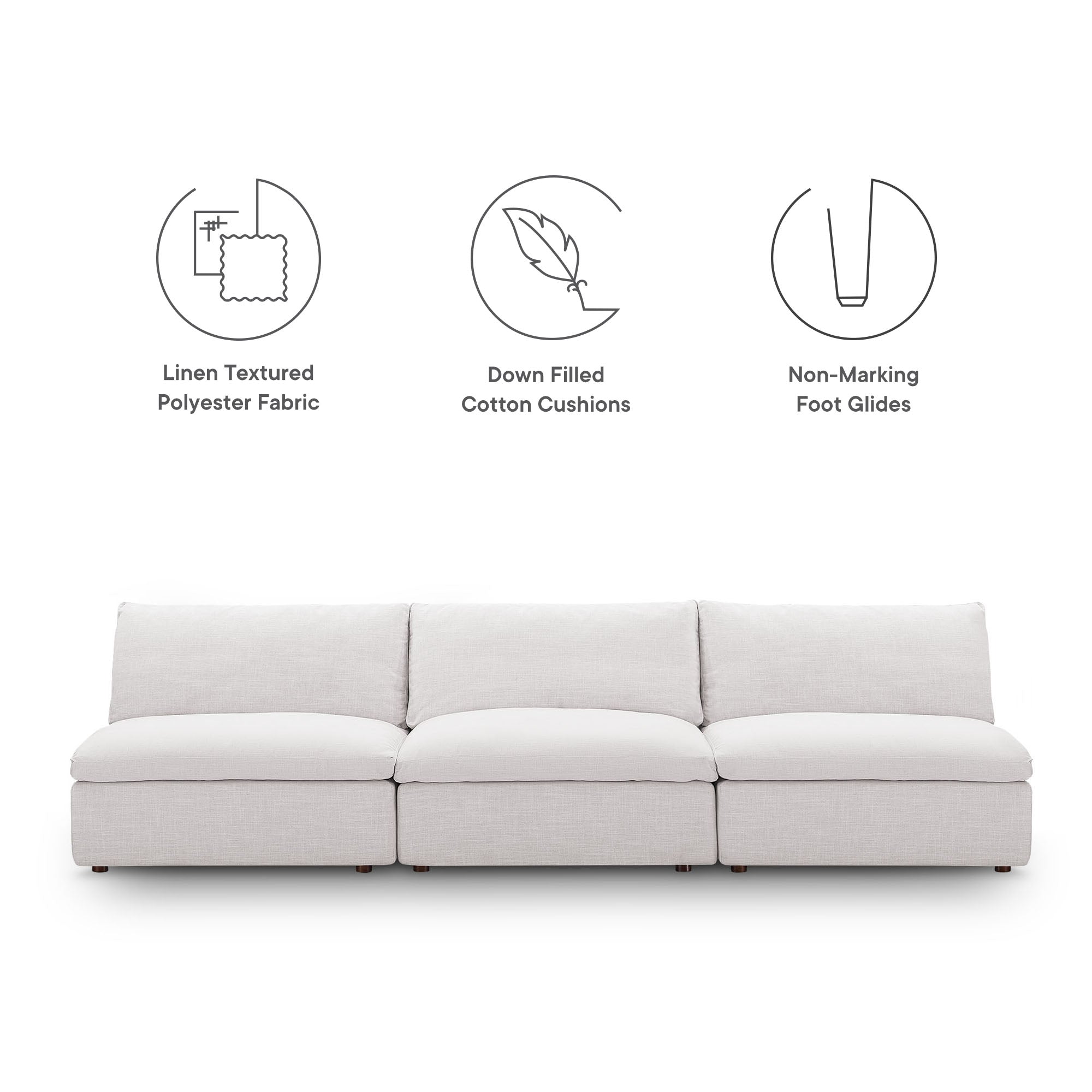 Commix Down Filled Overstuffed 3-Piece Armless Sectional Sofa - White