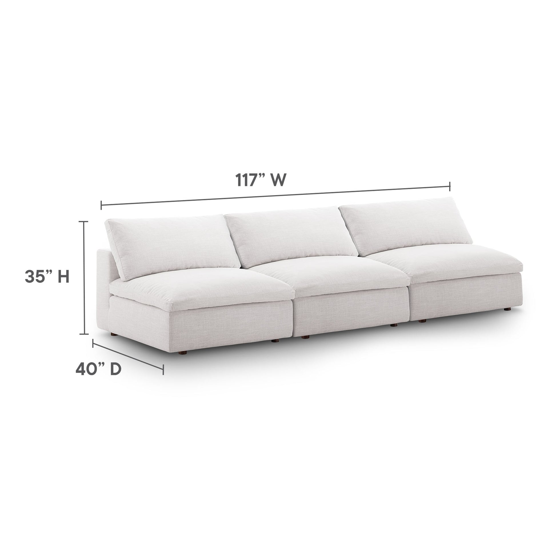 Commix Down Filled Overstuffed 3-Piece Armless Sectional Sofa - Gray