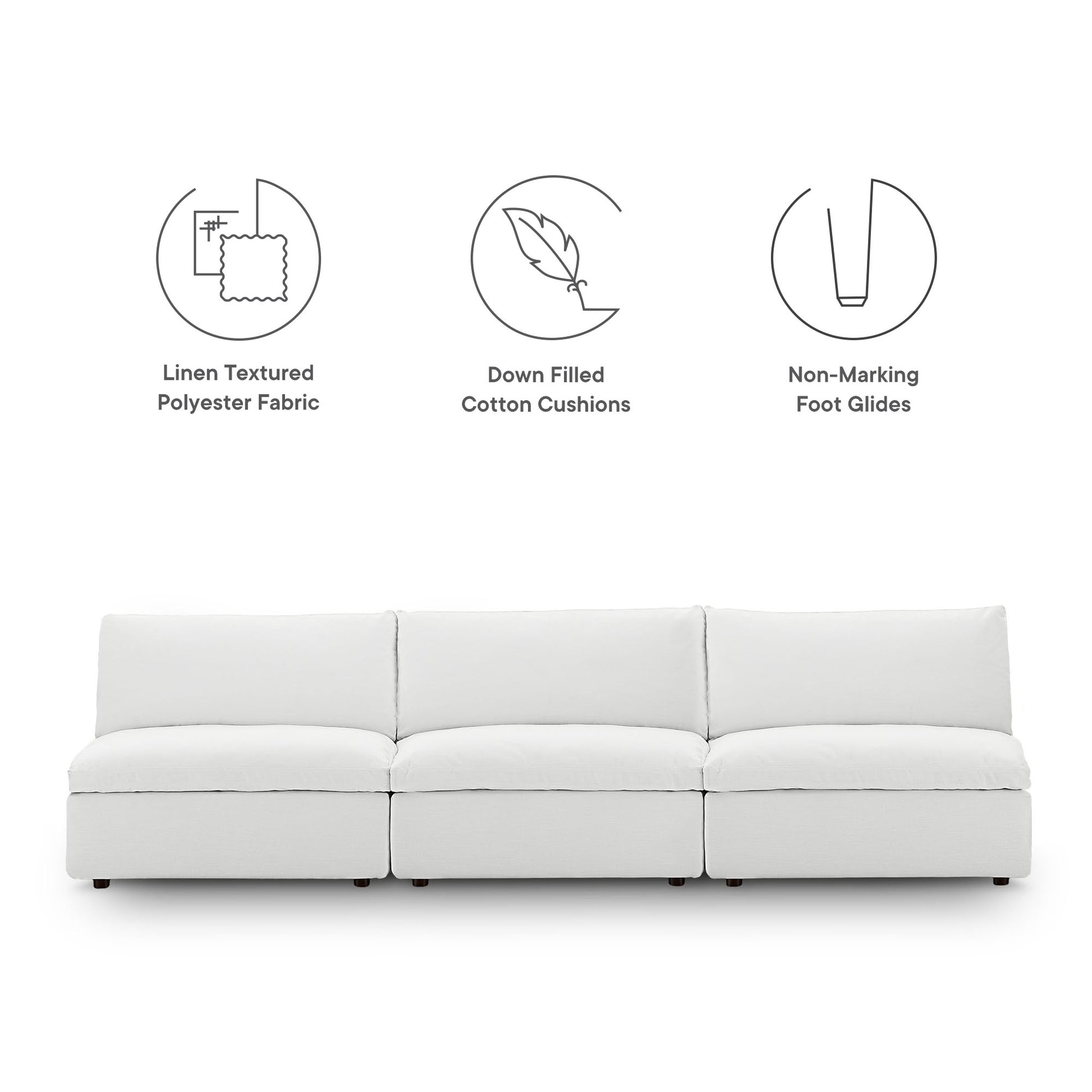 Commix Down Filled Overstuffed 3-Piece Armless Sectional Sofa