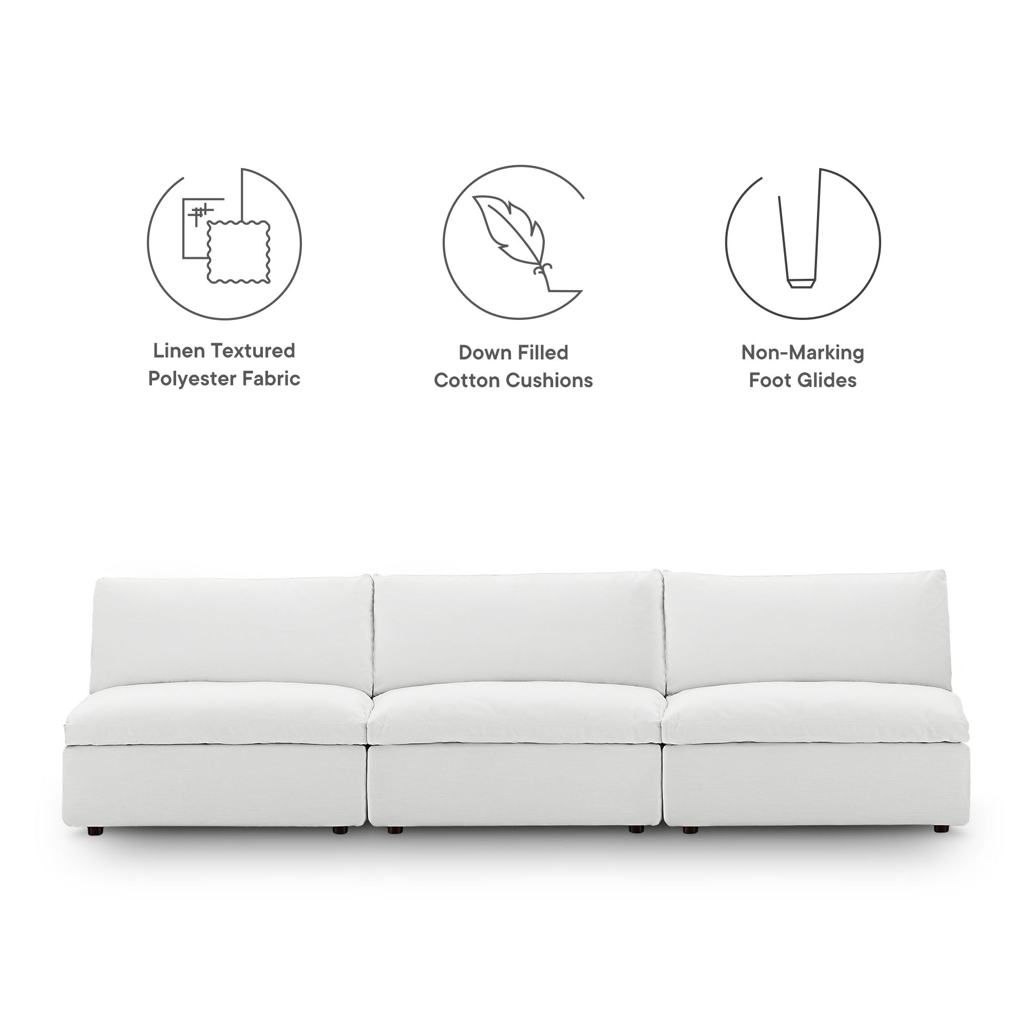 Commix Down Filled Overstuffed 3-Piece Armless Sectional Sofa