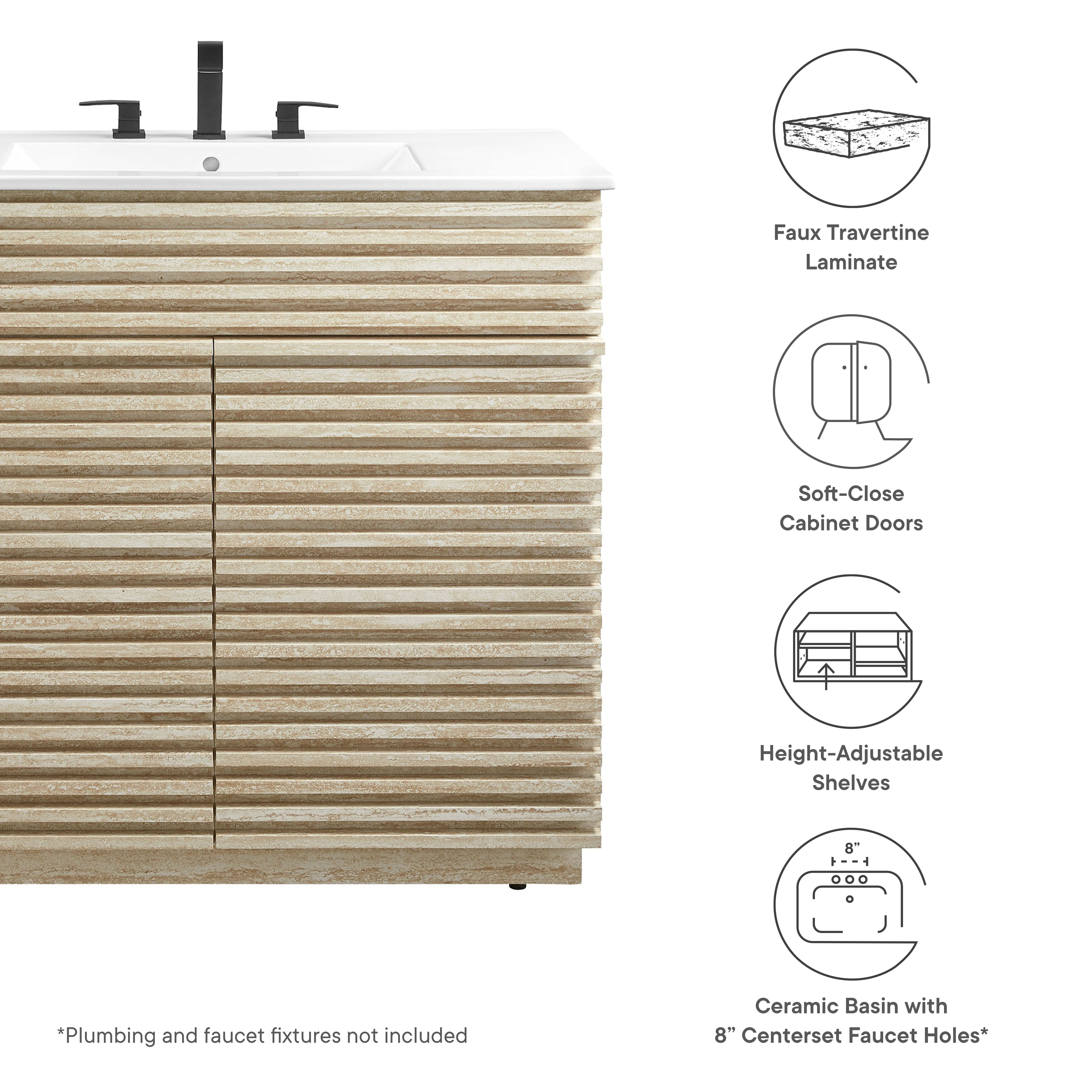 Render 36" Faux Travertine Bathroom Vanity With Sink