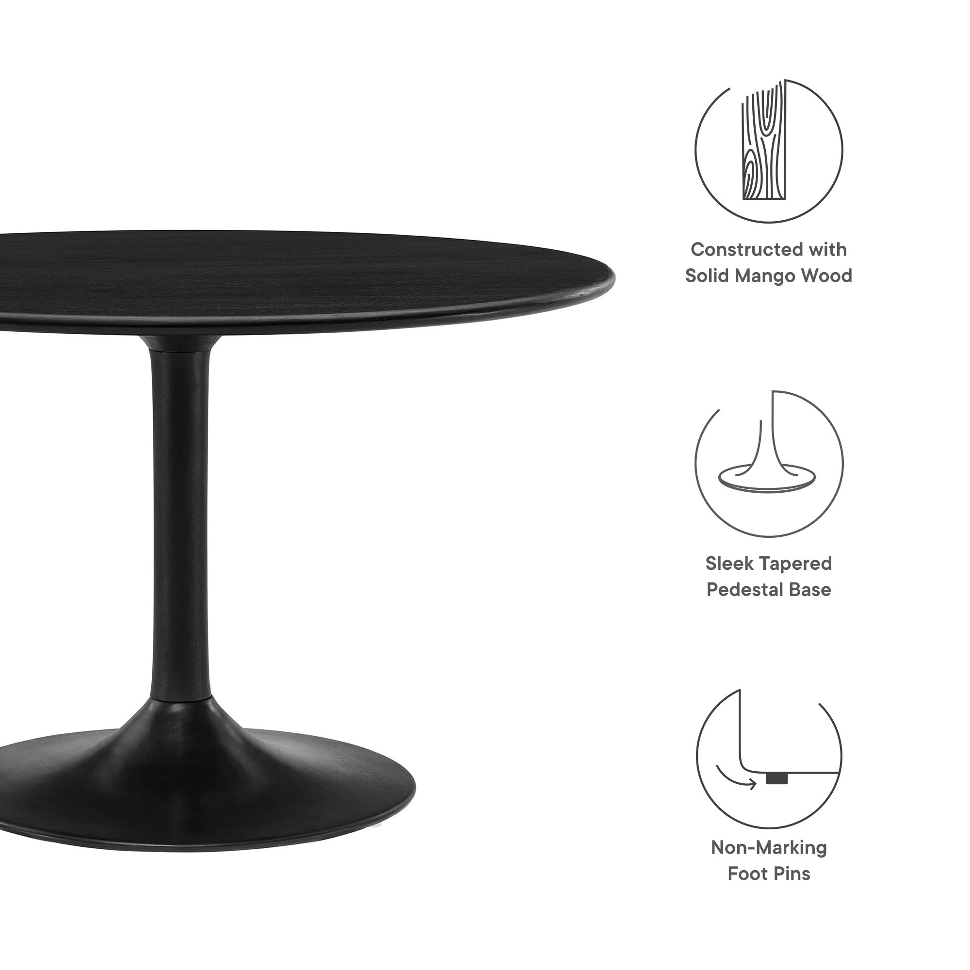Lippa 48" Round Solid Wood Dining Table - Walnut