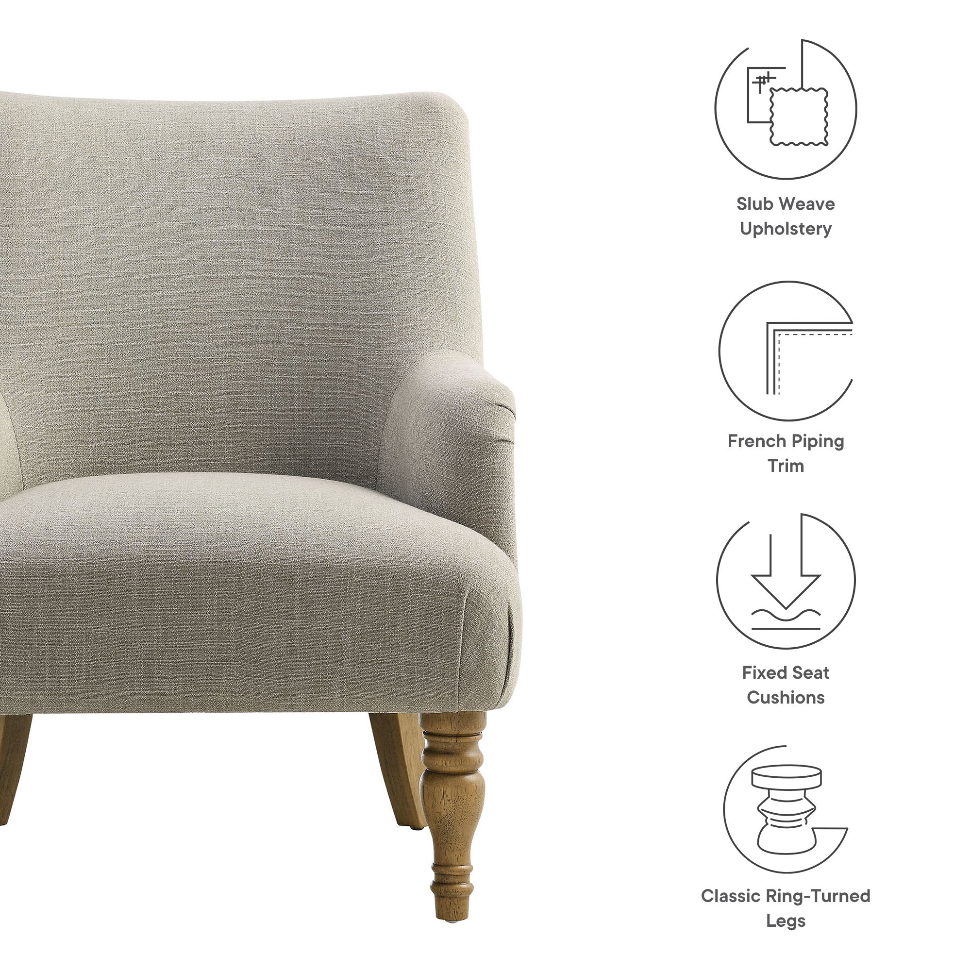 Ellington Fabric Upholstered Accent Armchair - Salt
