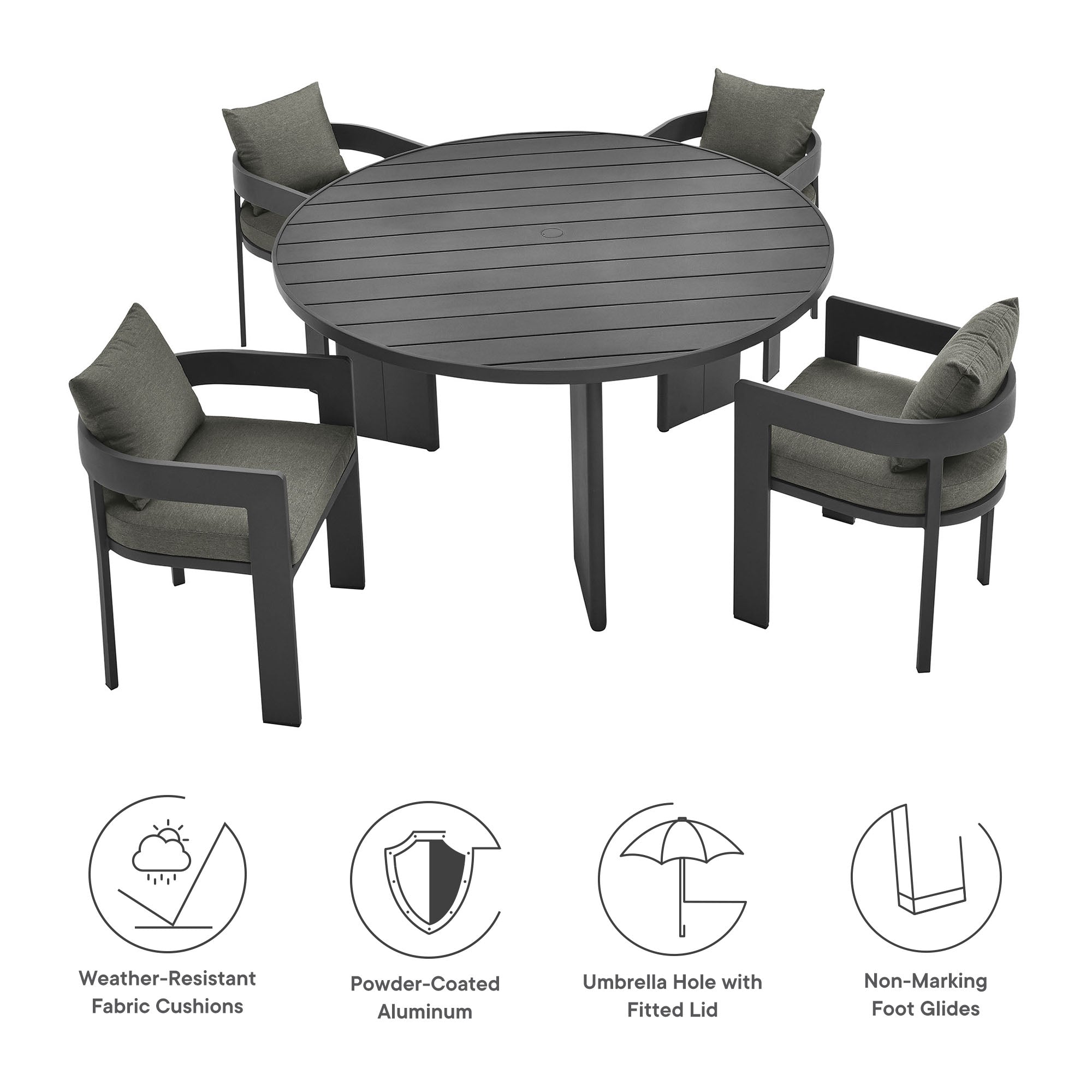 Tahoe 5-Piece Outdoor Patio Aluminum Dining Set - Gray Gray
