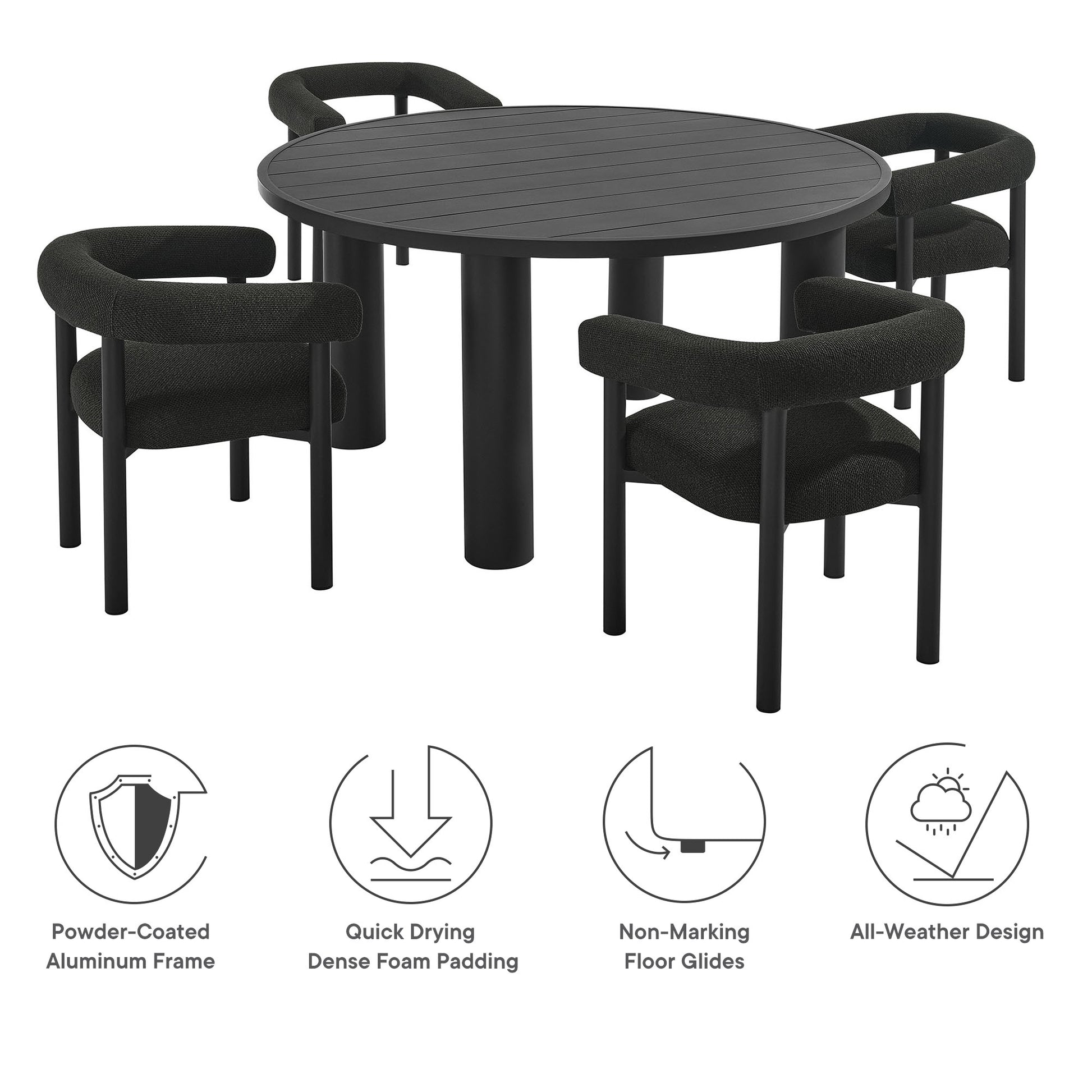 Nautica 5-Piece Round Outdoor Patio Aluminum Dining Table and Chairs Set - Ivory Graphite