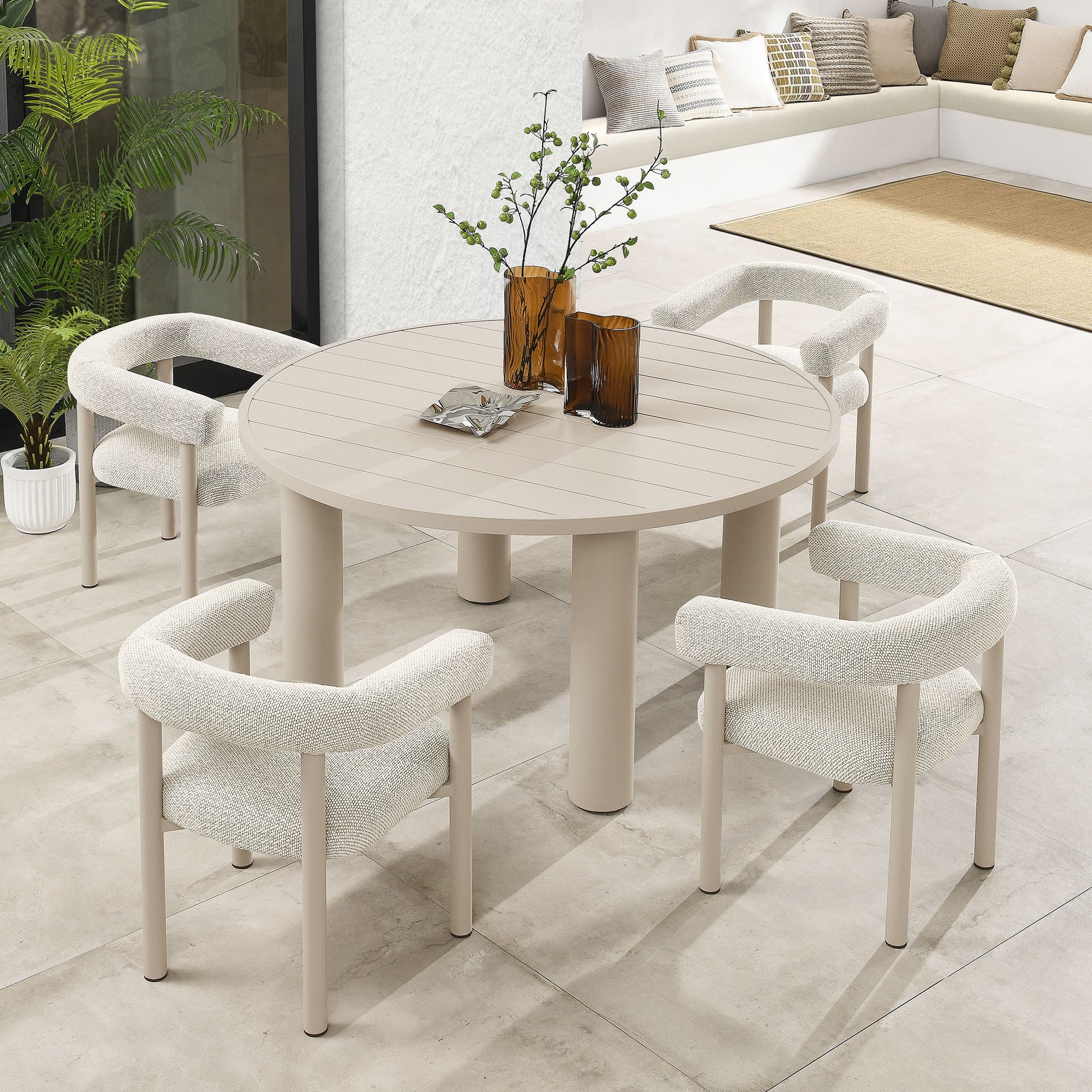 Nautica 5-Piece Round Outdoor Patio Aluminum Dining Table and Chairs Set
