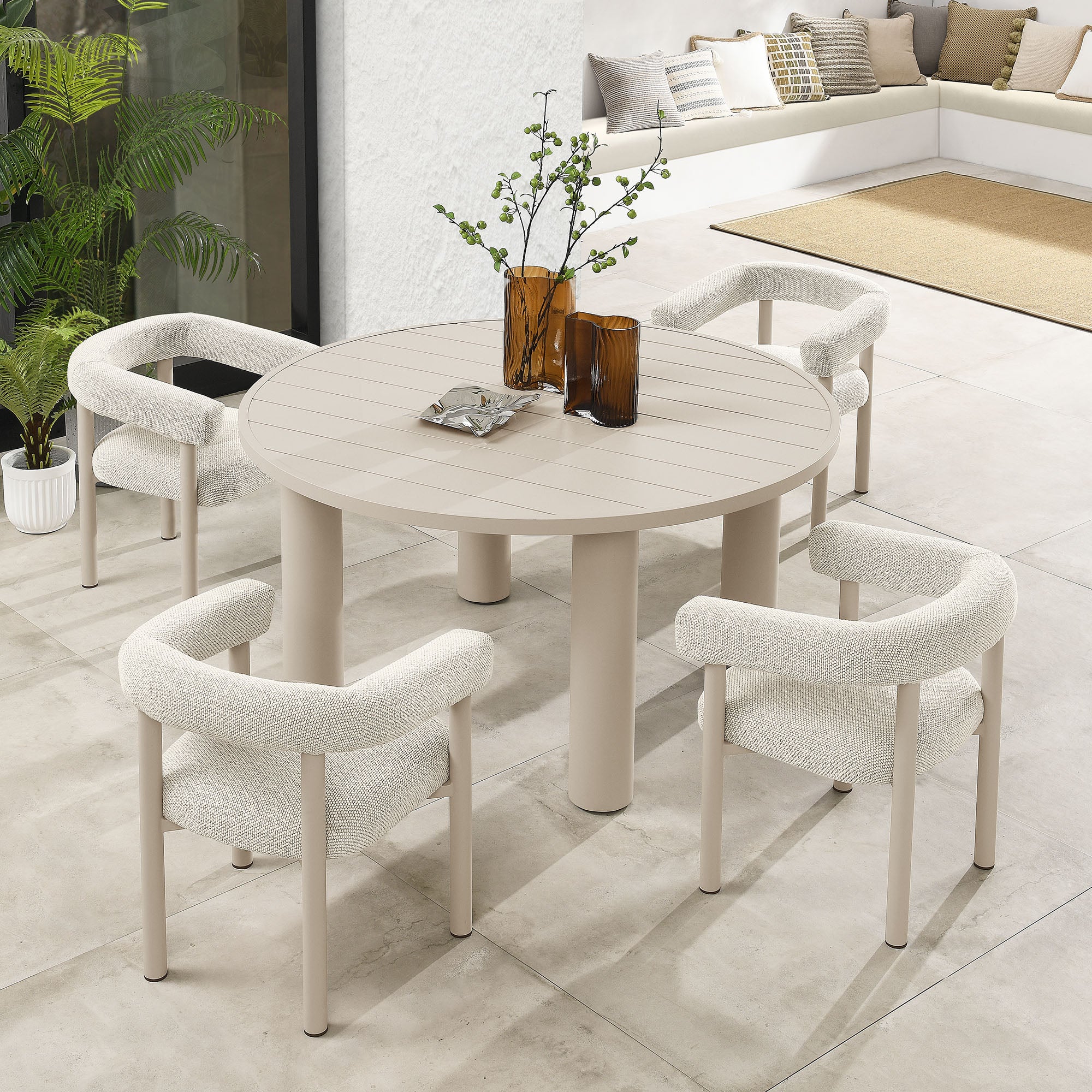 Nautica 5-Piece Round Outdoor Patio Aluminum Dining Table and Chairs Set