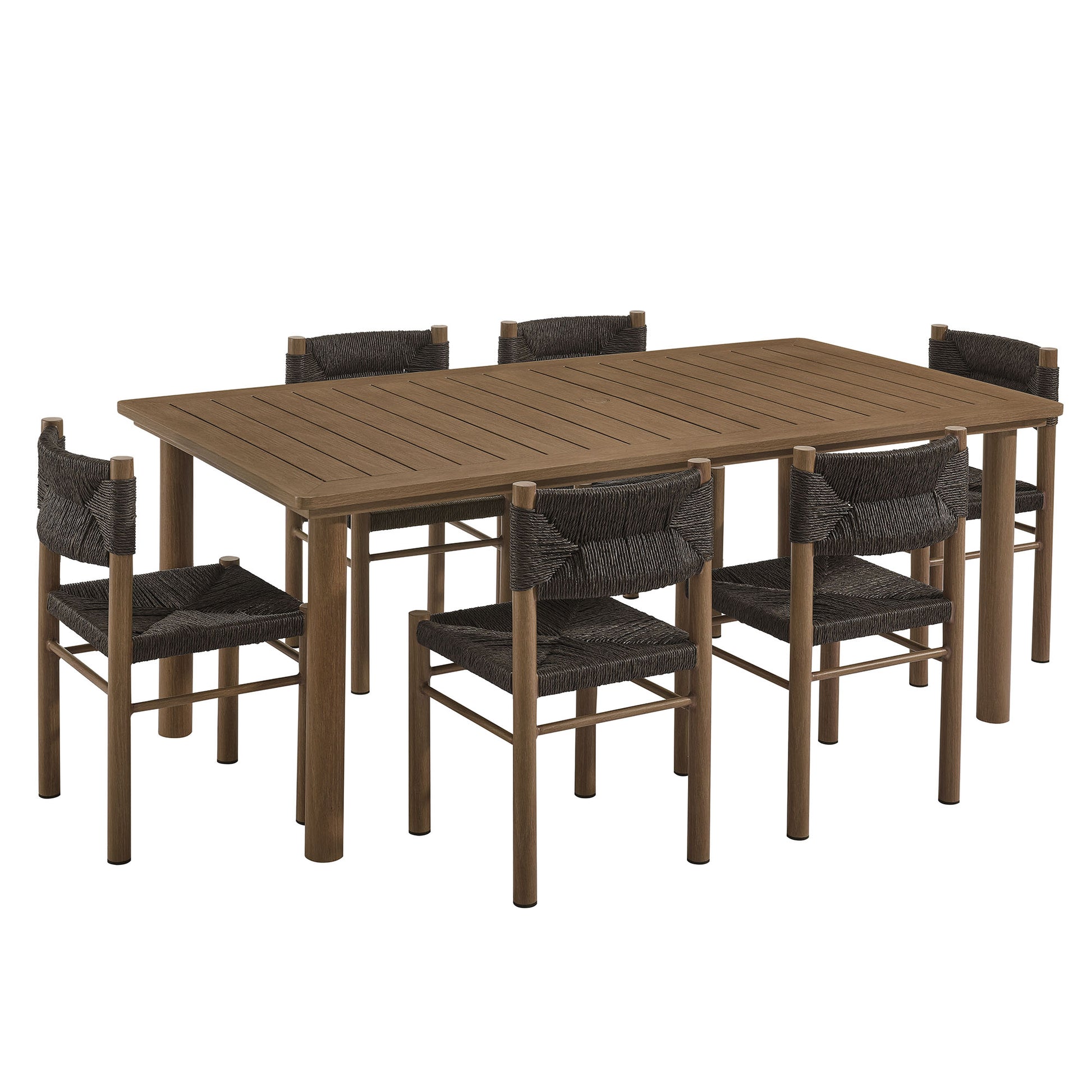 Parkland 7-Piece Rectangular Outdoor Patio Rattan and Aluminum Dining Table and Chairs Set