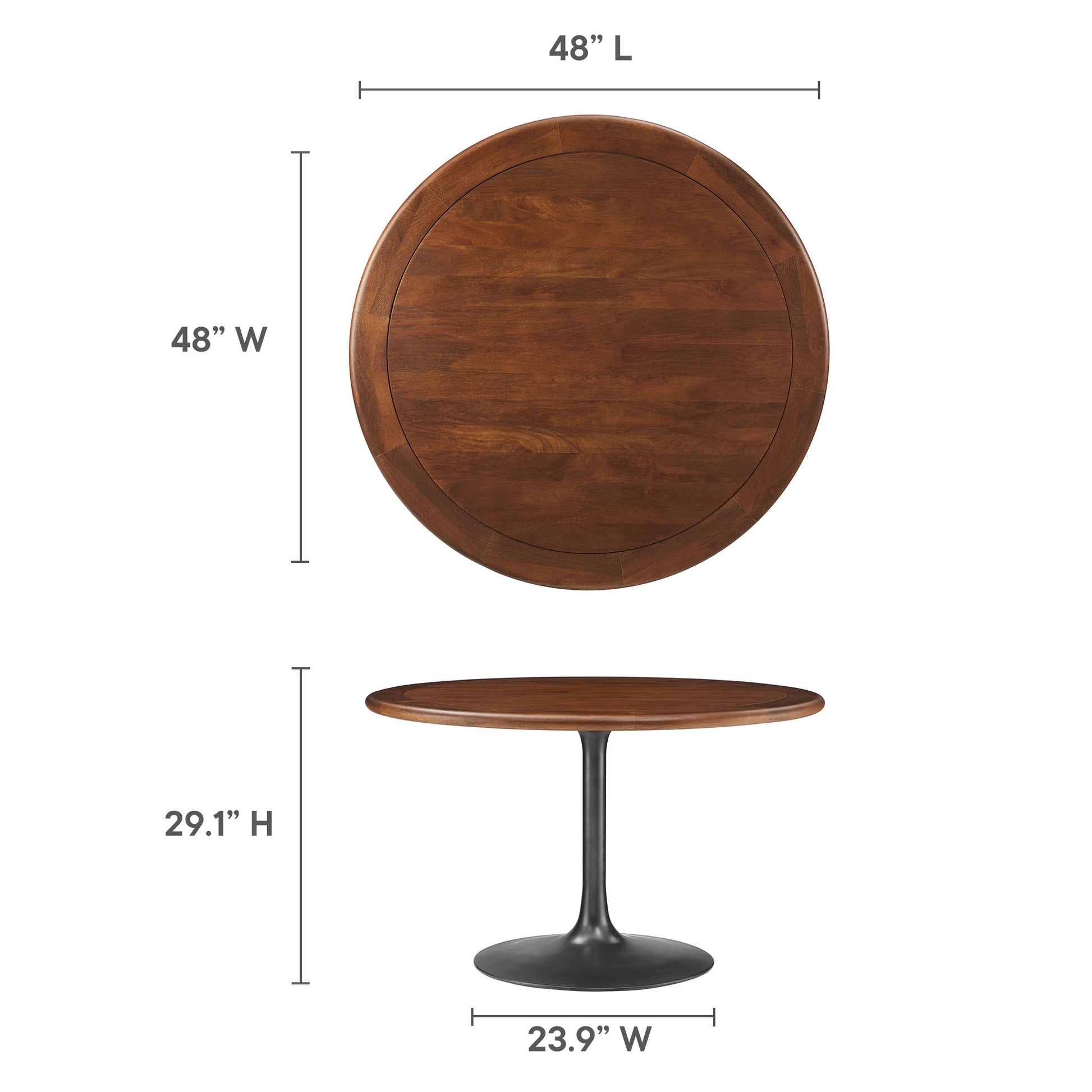 Lippa 48" Round Pedestal Solid Wood Dining Table - Brass Walnut