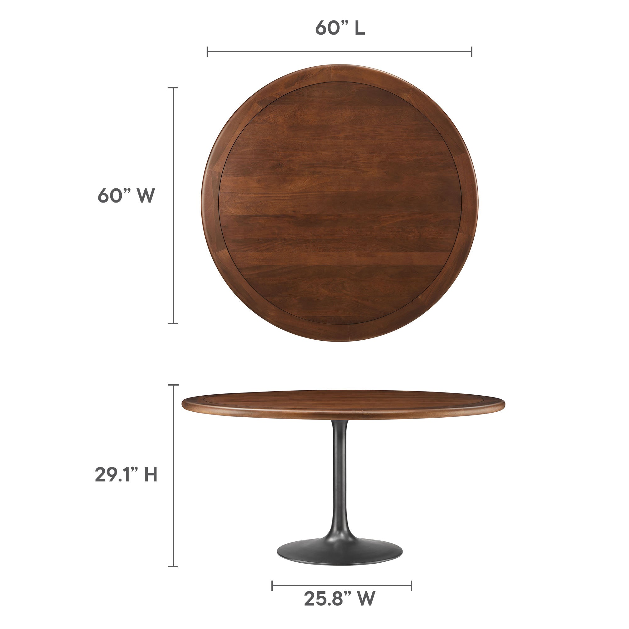 Lippa 60" Round Pedestal Solid Wood Dining Table - Brass Walnut