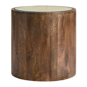 Truett Round Wood Rattan Side Table - Walnut
