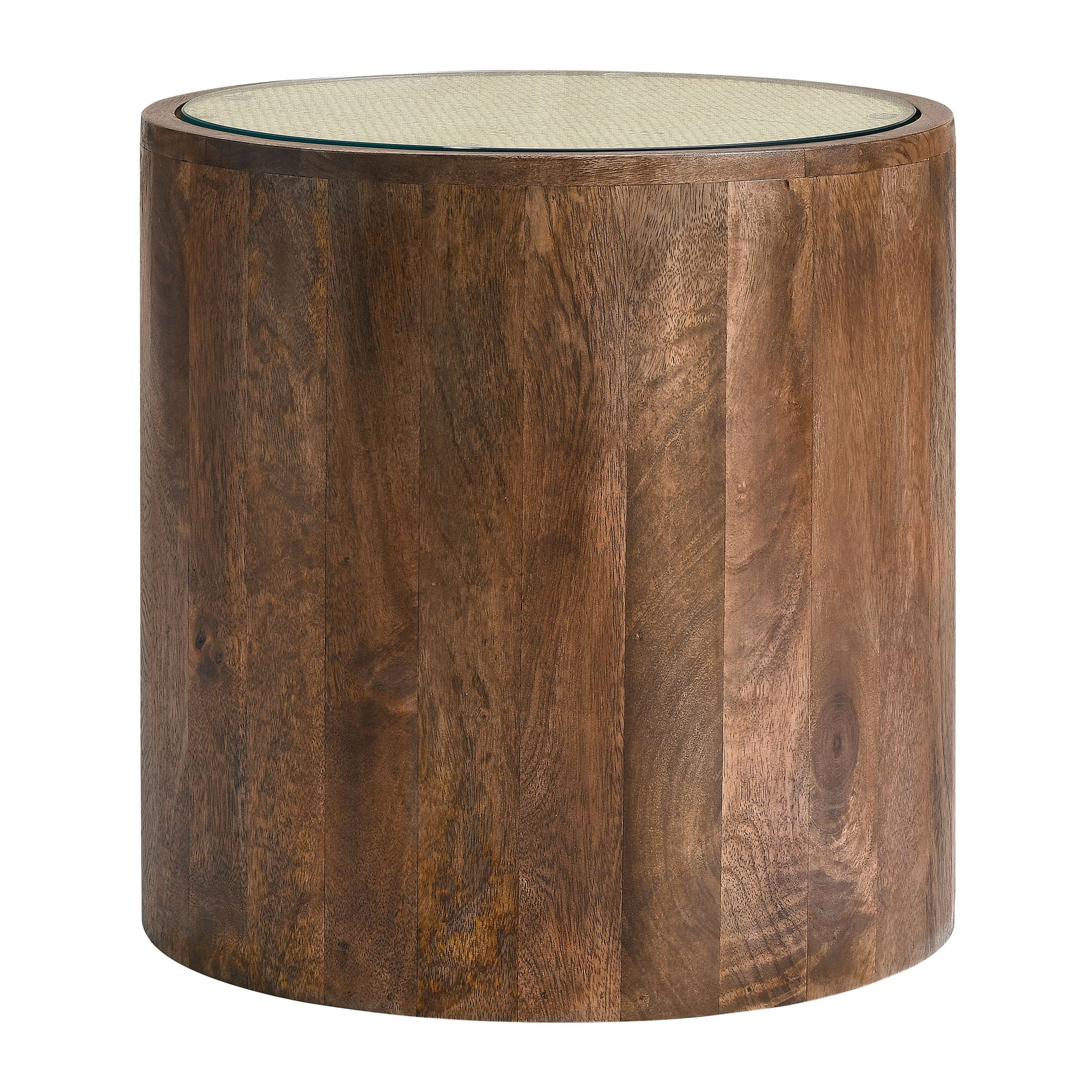 Truett Round Wood Rattan Side Table - Walnut