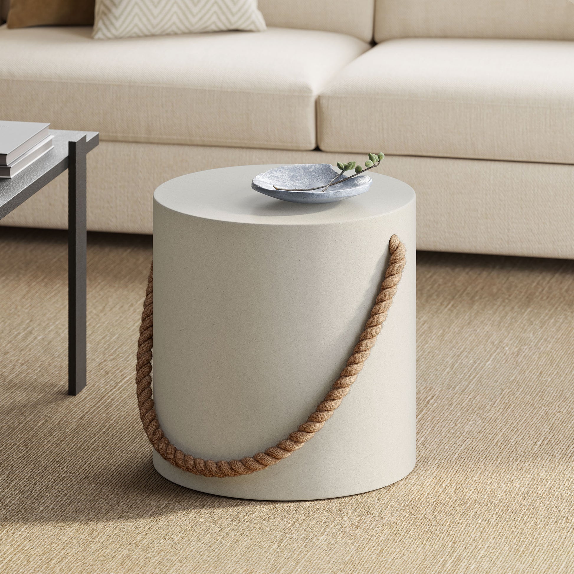 Isera Indoor - Outdoor Patio Rope Concrete Side Table Stool