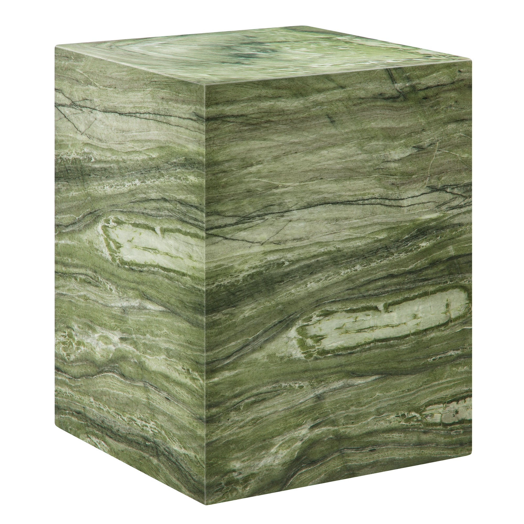 Jordana Square Plinth Indoor - Outdoor Patio Concrete Side Table - Green Marble