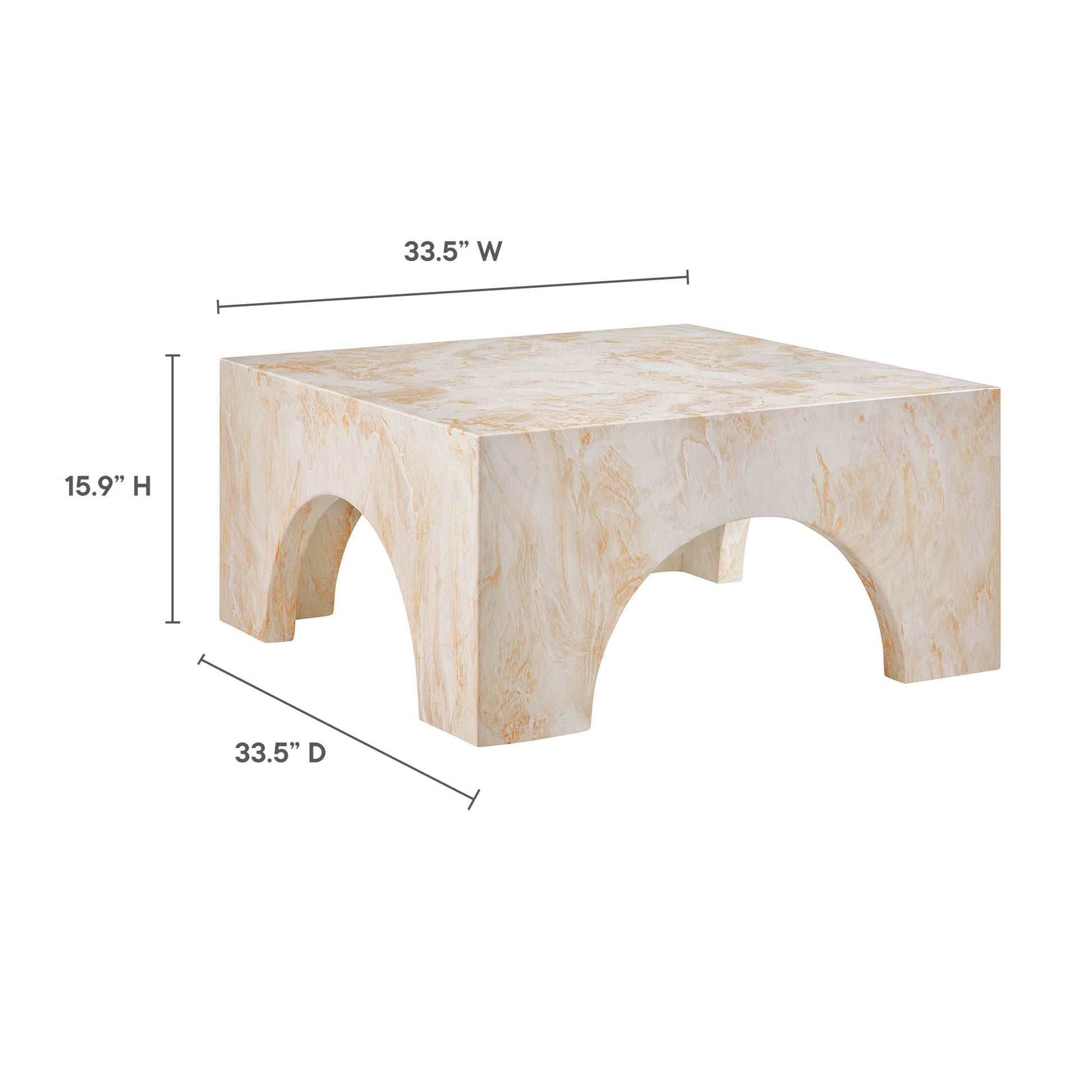 Valen Indoor - Outdoor Patio Arched Concrete Coffee Table - Red Marble