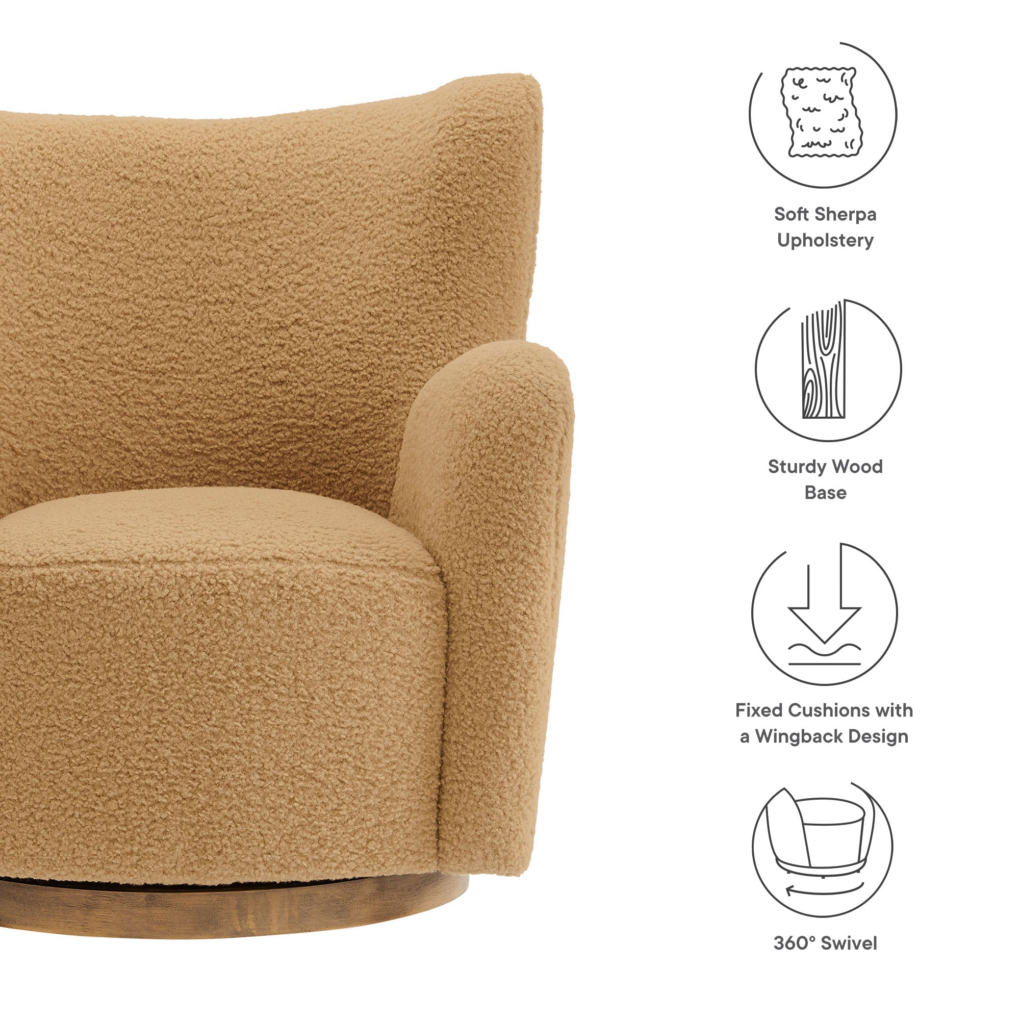 Montrose Wingback Sherpa Swivel Accent Chair - Ivory Walnut