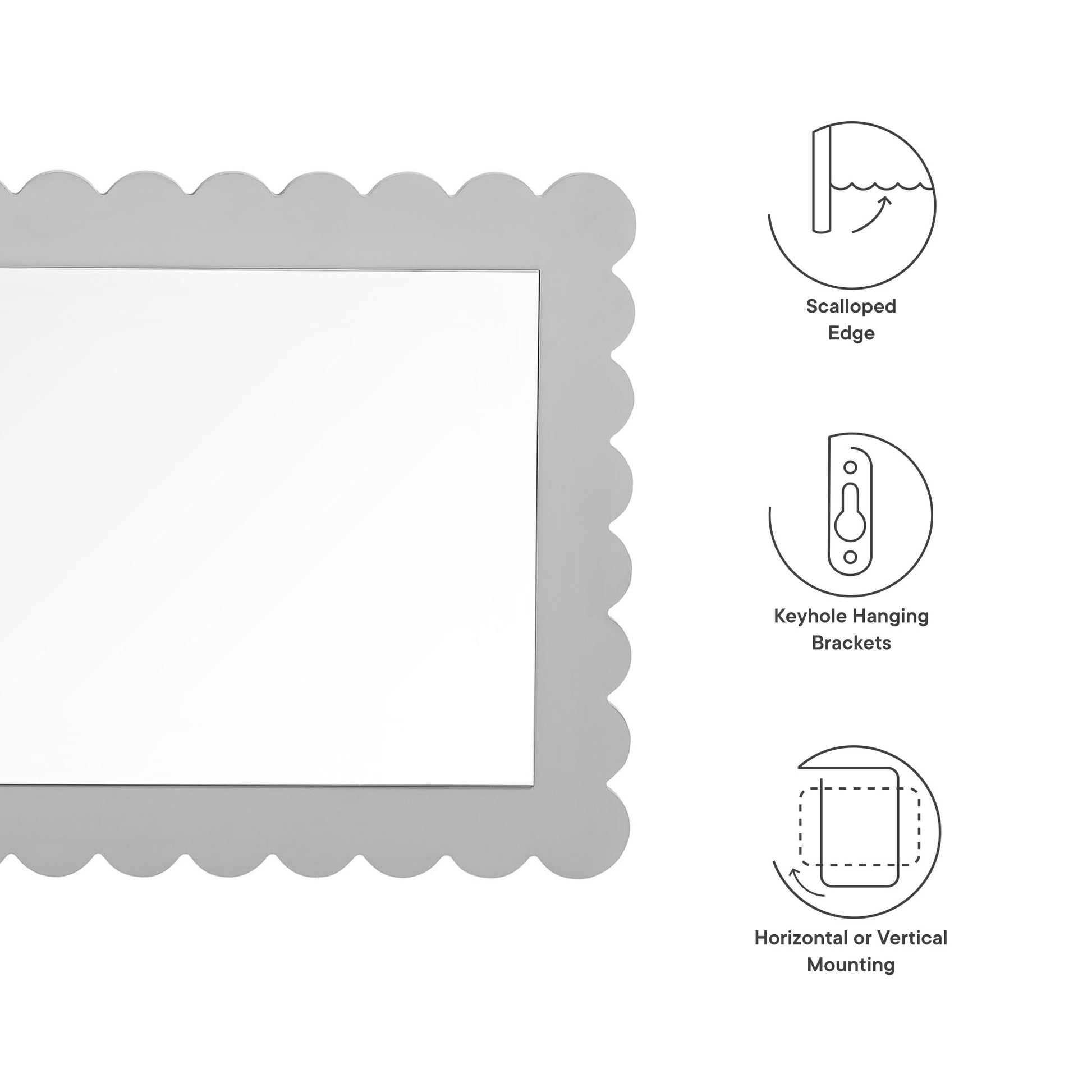 Emmeline Scalloped Rectangle Wall Mirror - White