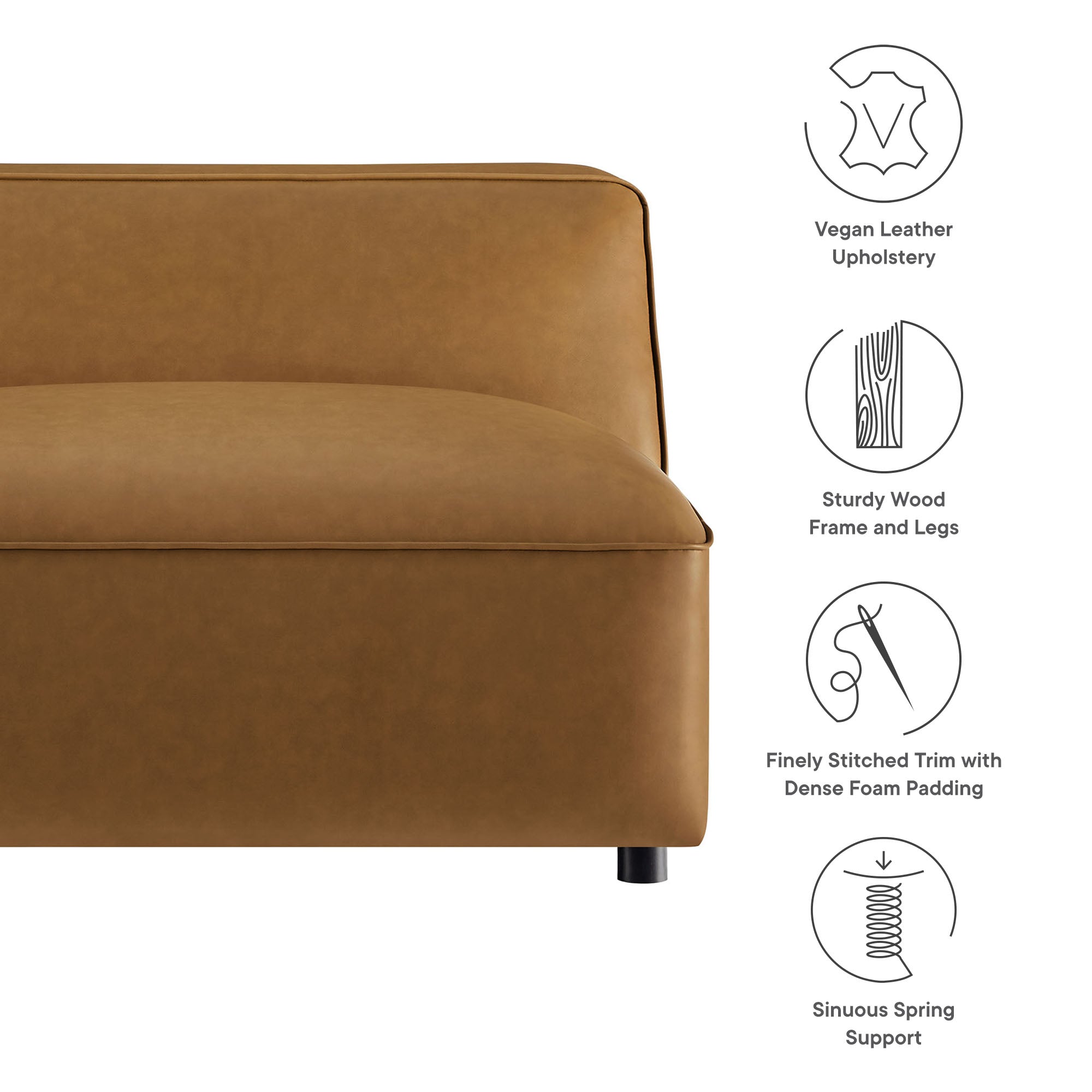 Auren Upholstered Vegan Leather Modular Armless Chair - Coffee