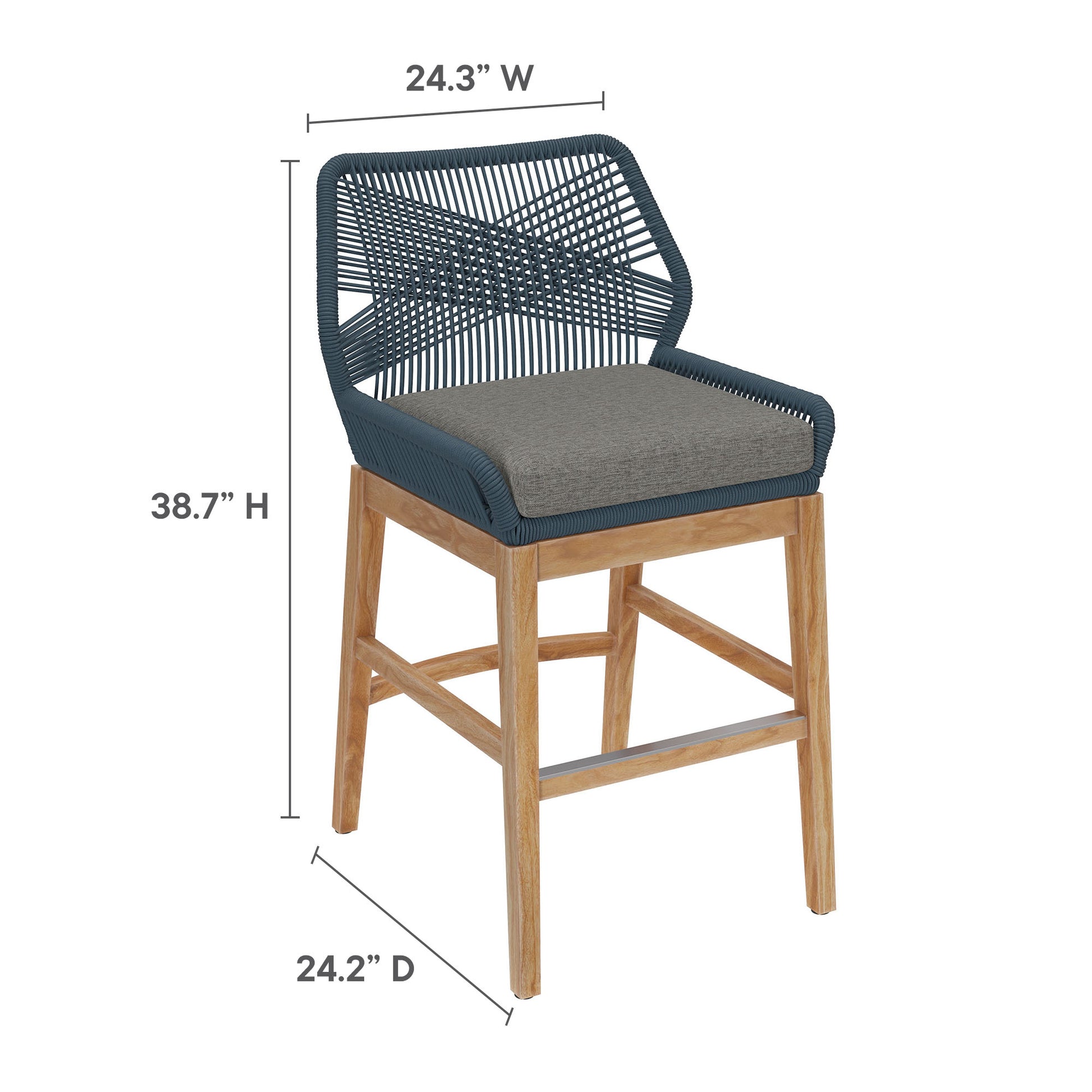 Wellspring Outdoor Patio Teak and Rope Counter Stool - Light Gray Greige