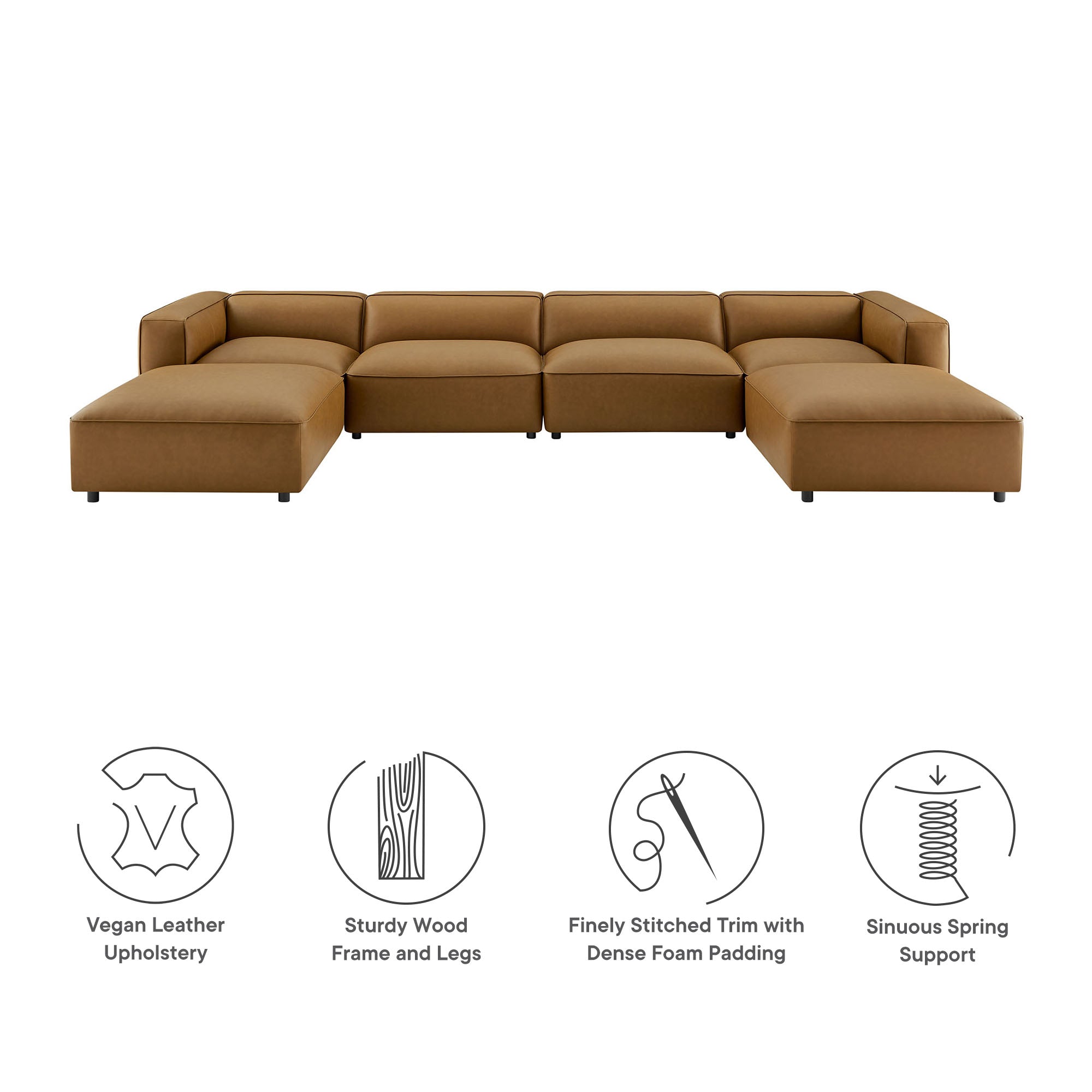 Auren 6-Piece Upholstered Vegan Leather Modular Sofa - Coffee