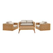 Thames  4-Piece Outdoor Patio Wicker Rattan Furniture Set - Natural Light Gray