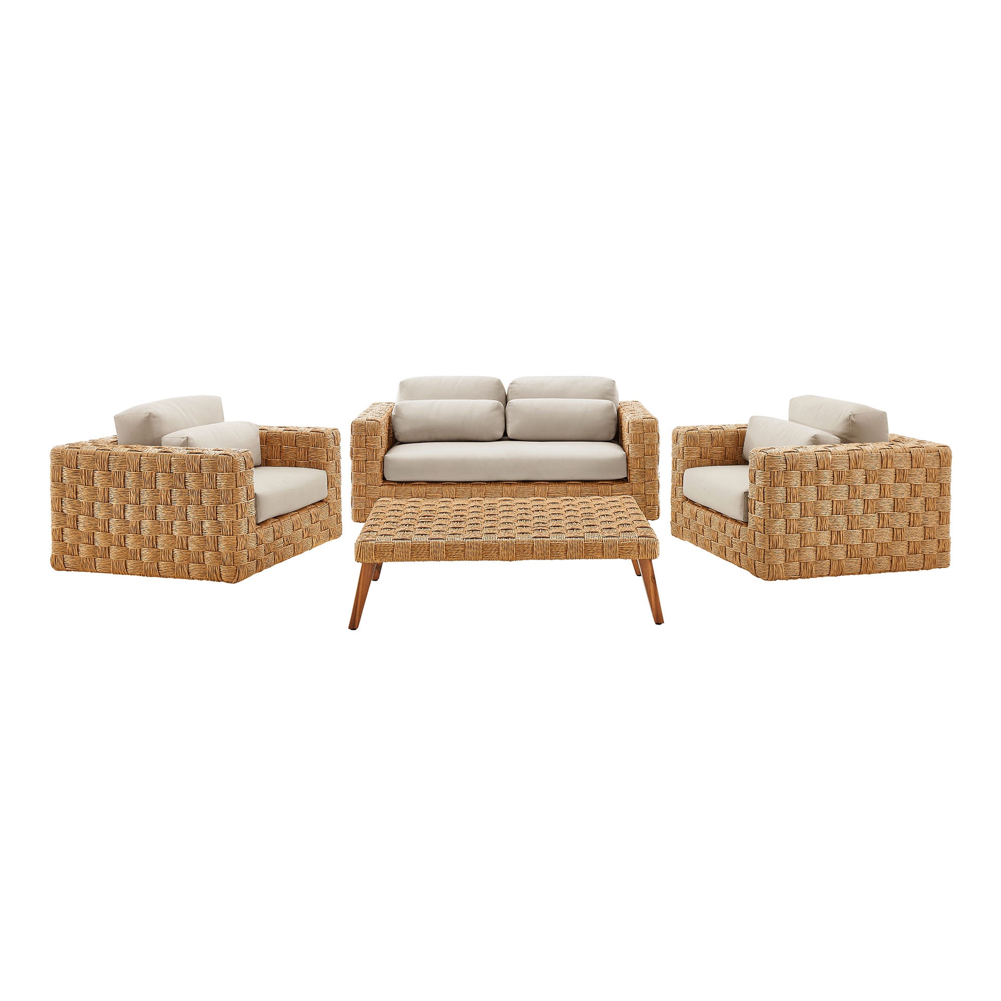 Thames  4-Piece Outdoor Patio Wicker Rattan Furniture Set - Natural Light Gray