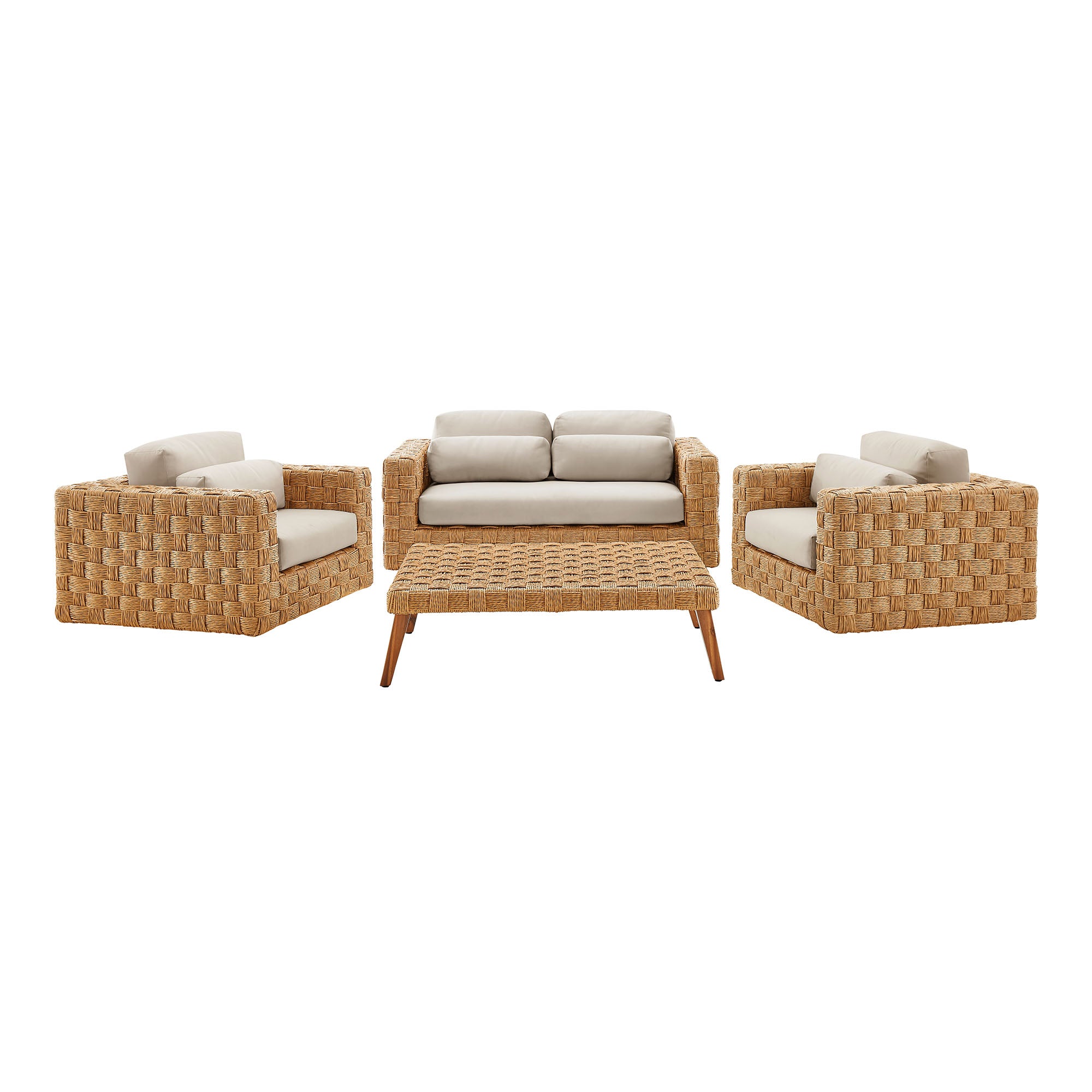 Thames  4-Piece Outdoor Patio Wicker Rattan Furniture Set - Natural Light Gray
