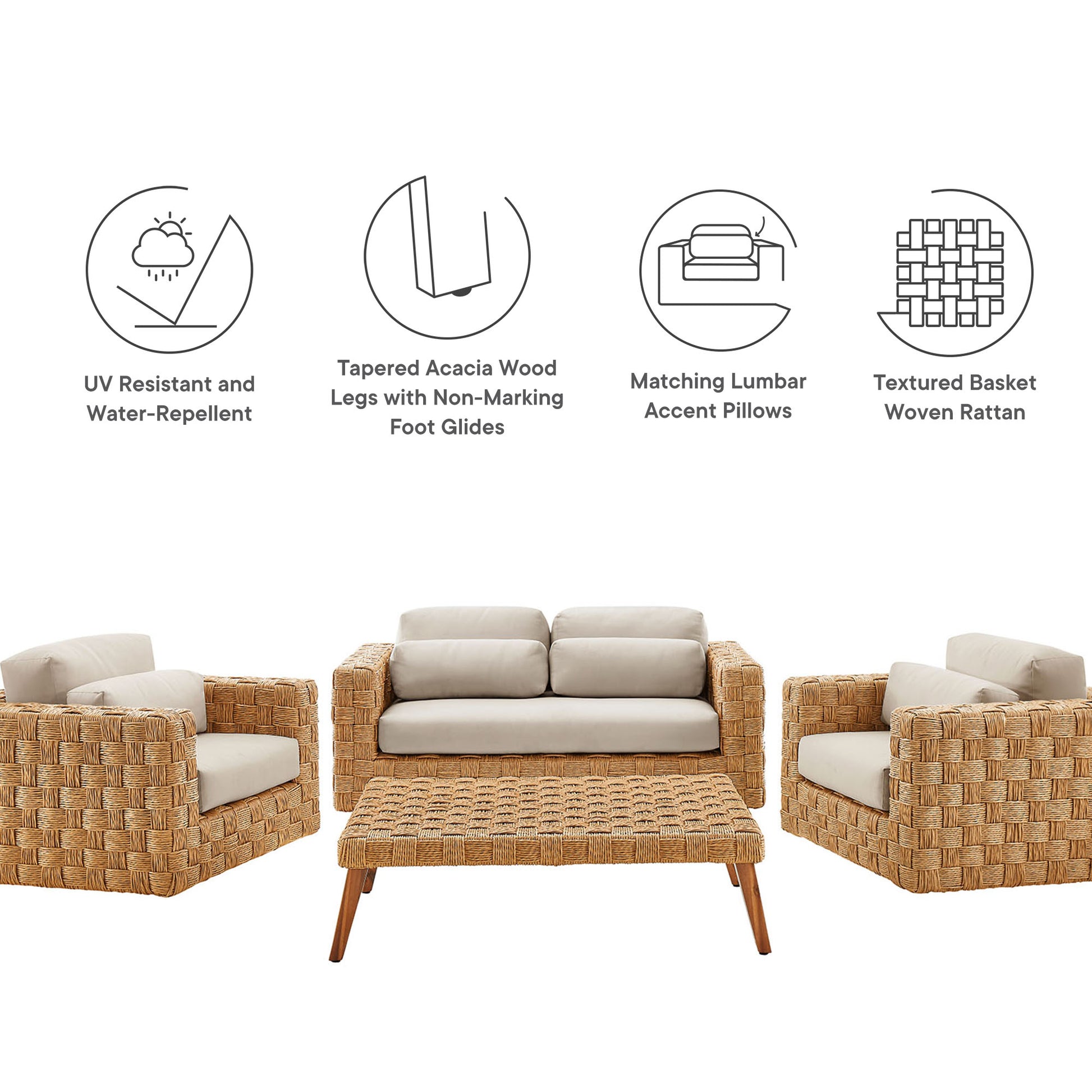 Thames  4-Piece Outdoor Patio Wicker Rattan Furniture Set