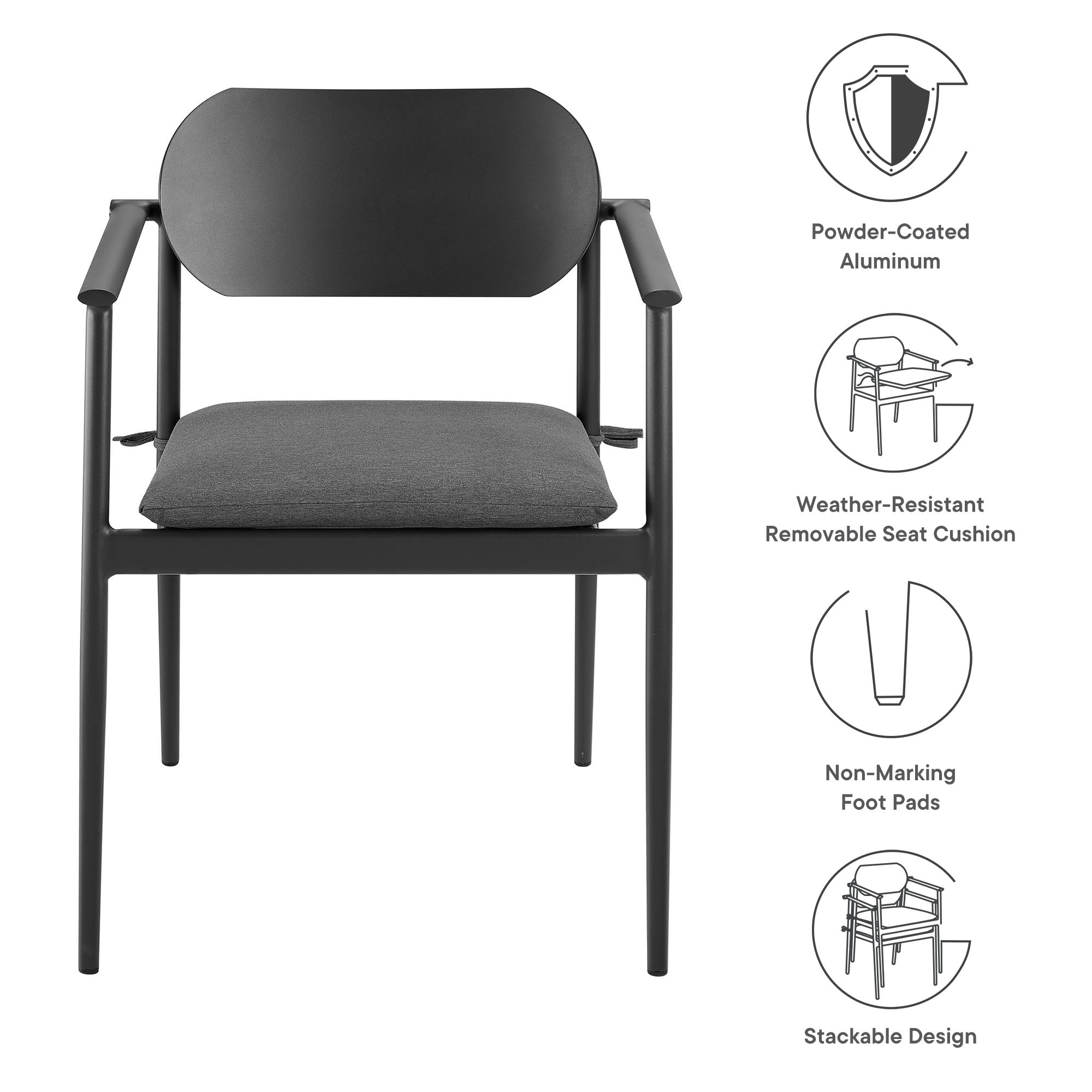 Aeris Stackable Outdoor Patio Aluminum Dining Armchair Set of 2 - White