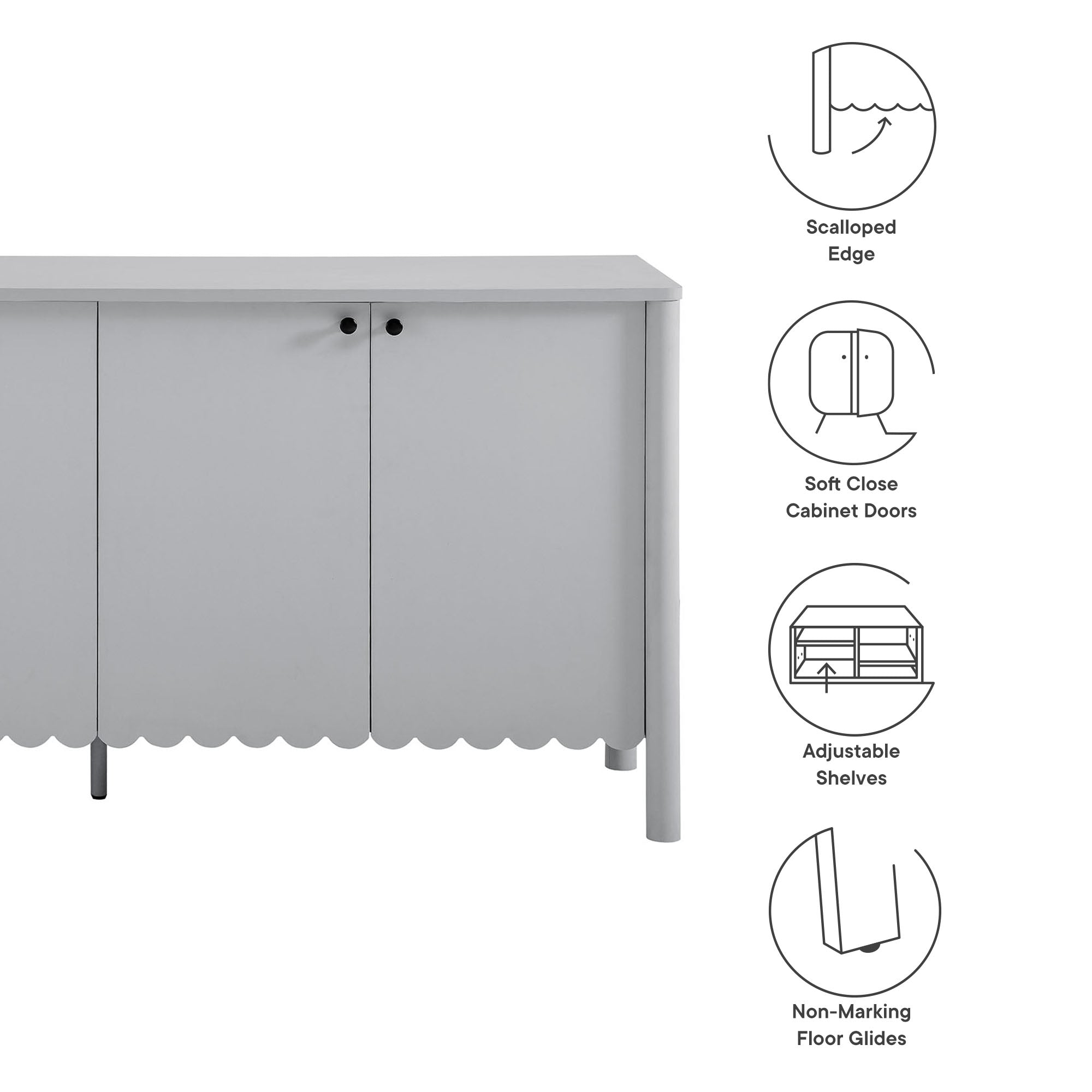 Emmeline 66" 4-Door Scalloped Sideboard Cabinet - White
