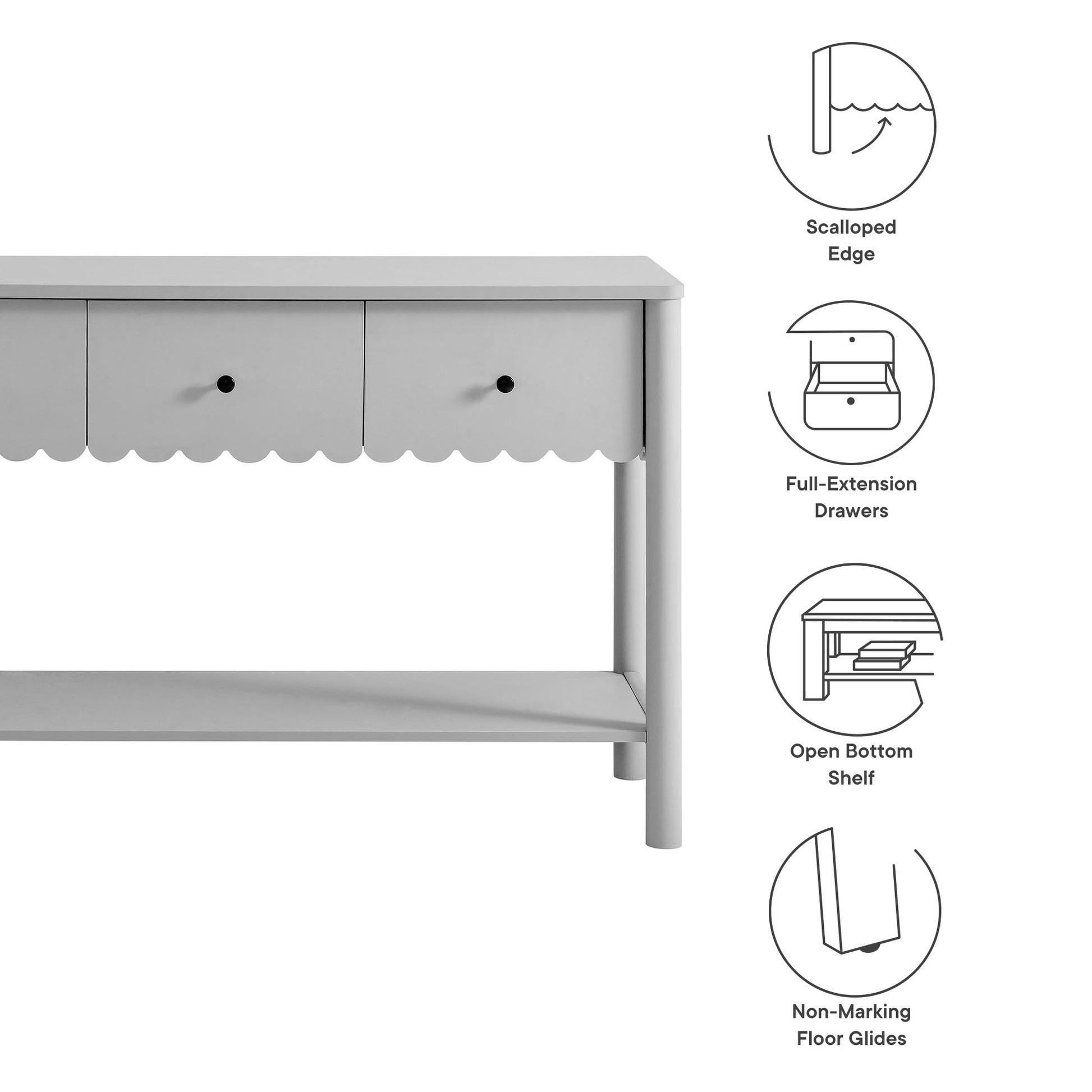 Emmeline 3-Drawer Scalloped Console Table - Sage