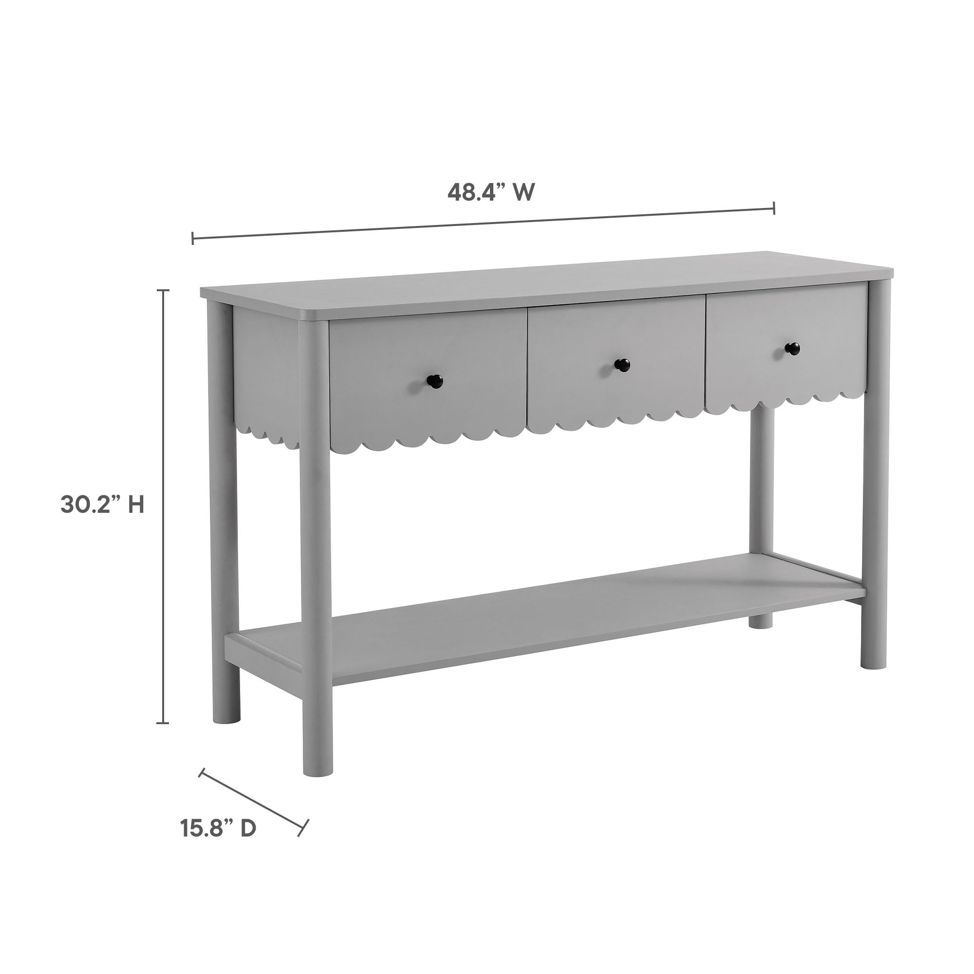 Emmeline 3-Drawer Scalloped Console Table - White