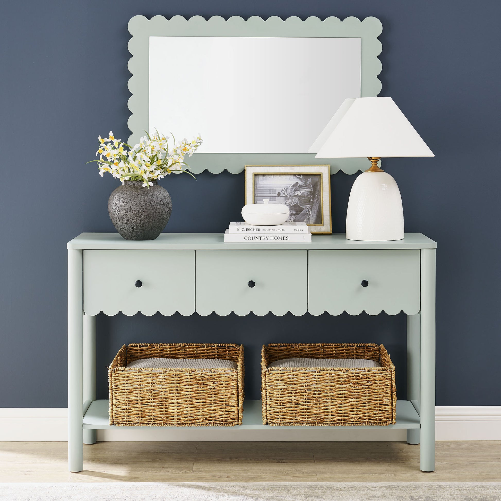 Emmeline 3-Drawer Scalloped Console Table