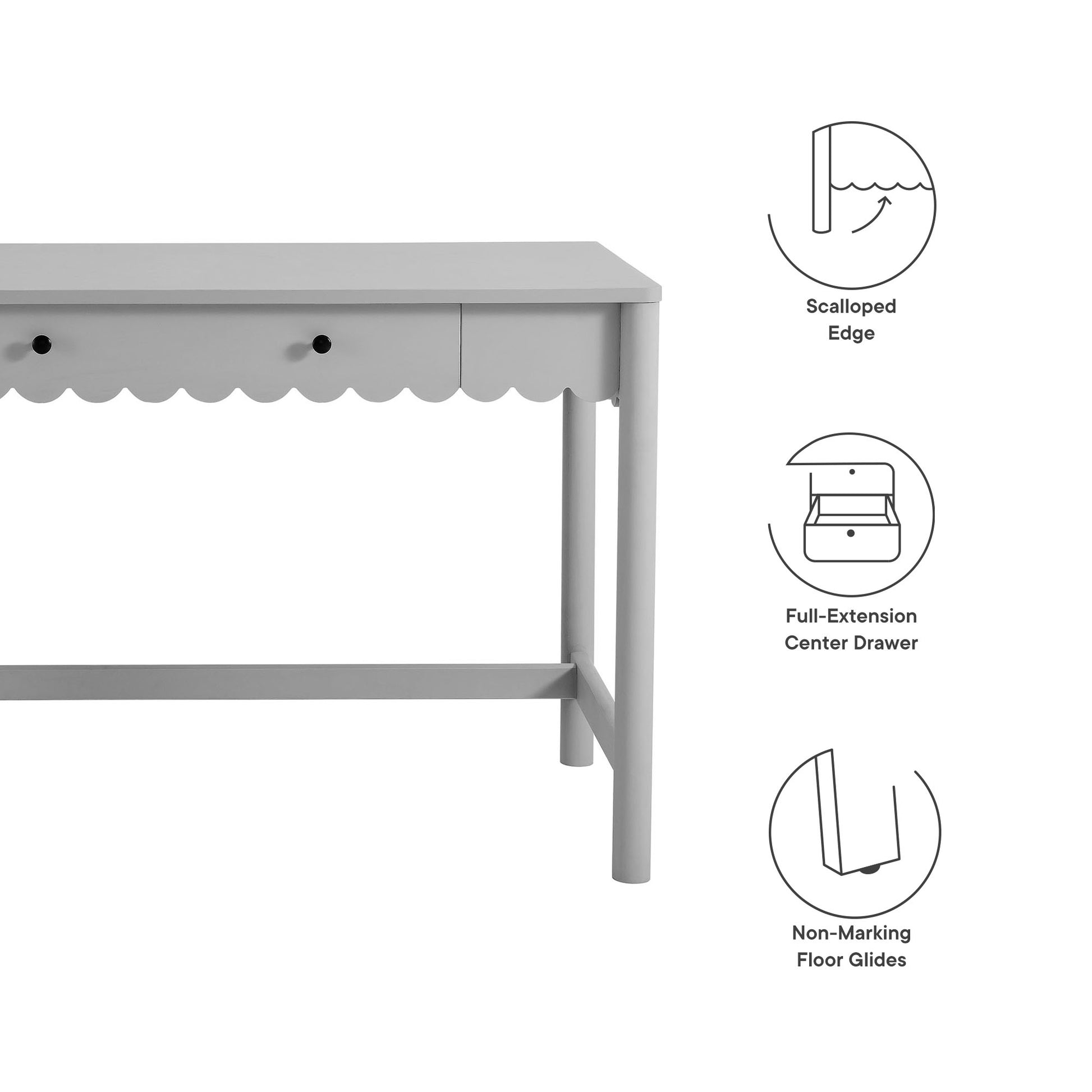 Emmeline 1-Drawer Scallop Writing Desk - White