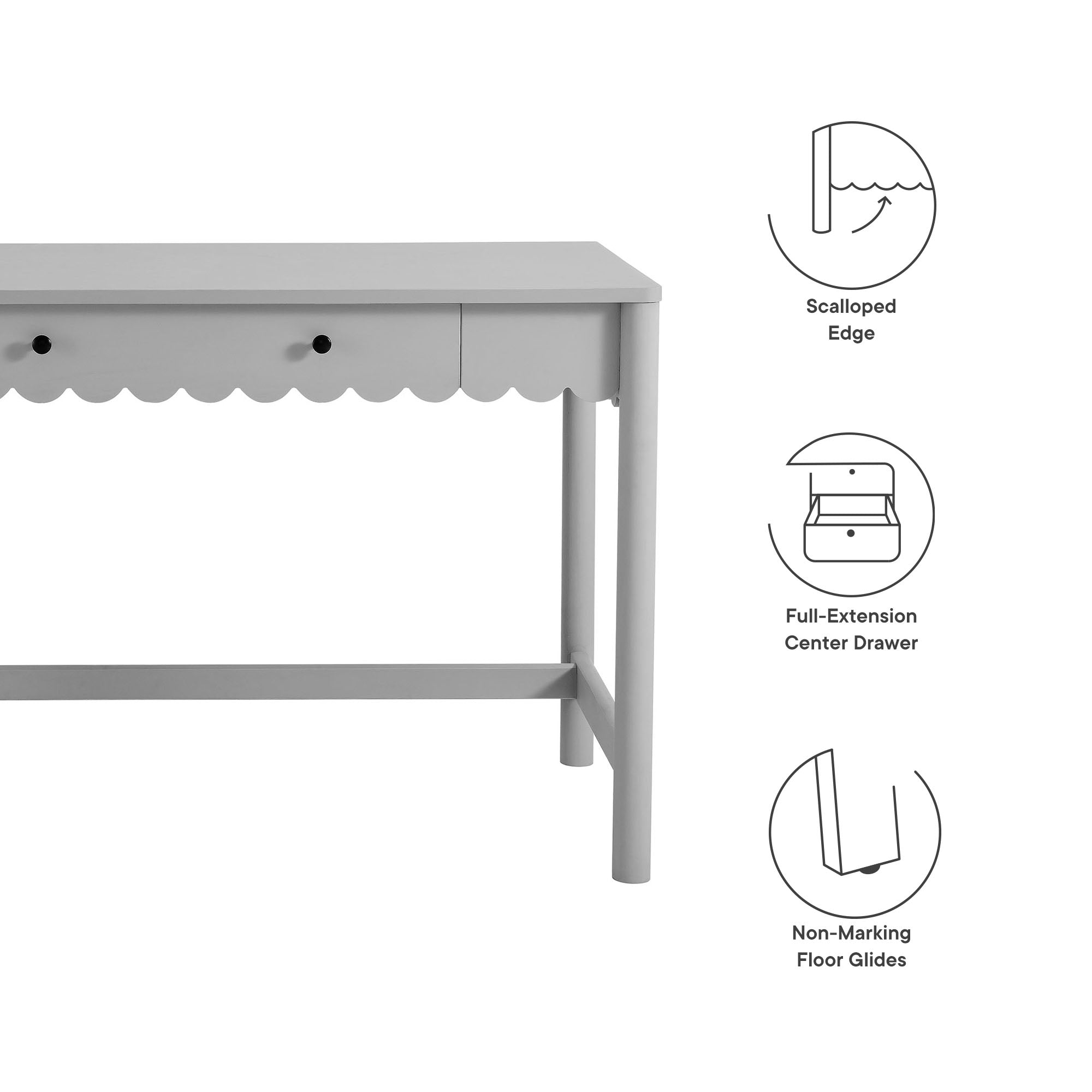 Emmeline 1-Drawer Scallop Writing Desk - White