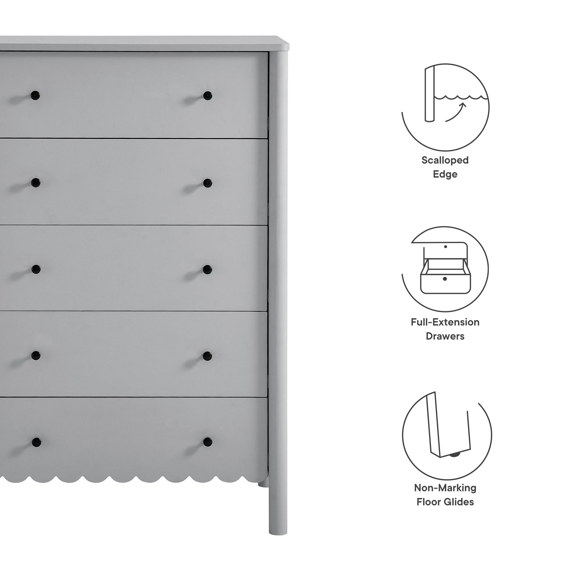 Emmeline Scalloped 5-Drawer Chest - White