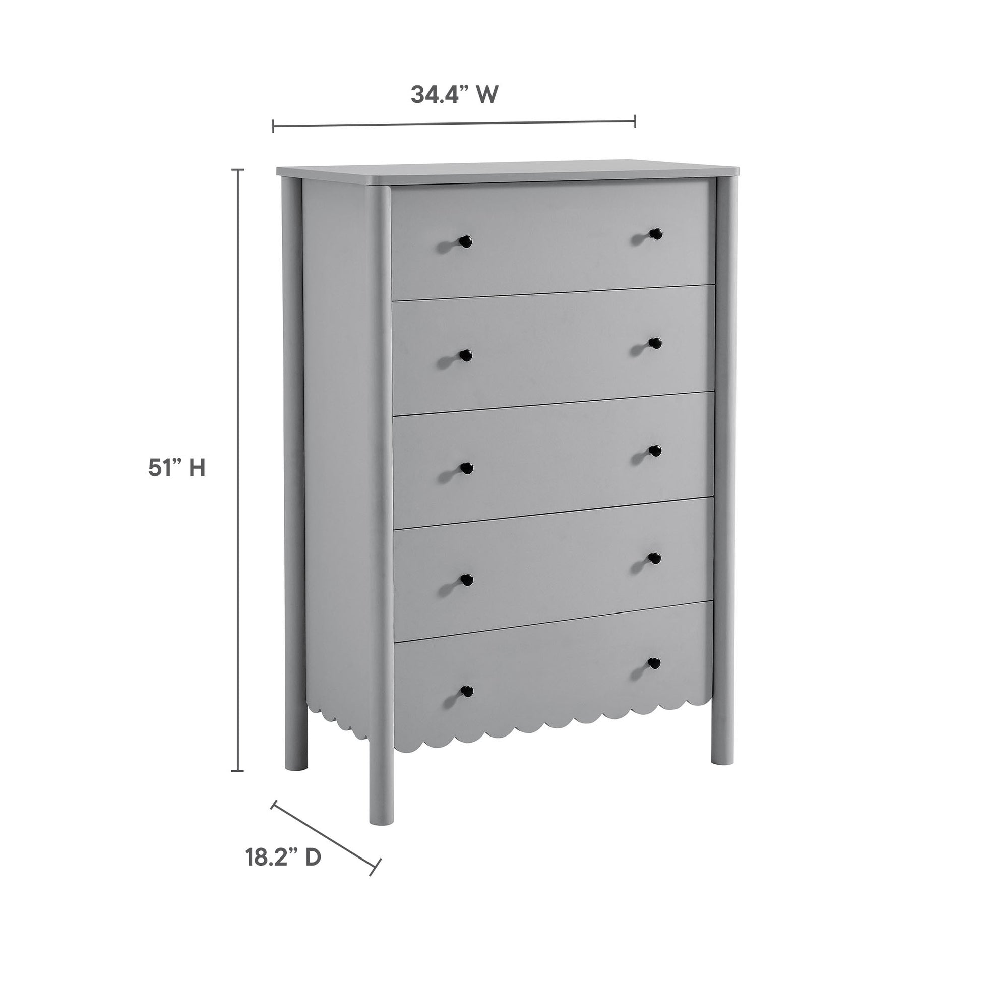 Emmeline Scalloped 5-Drawer Chest - Sage