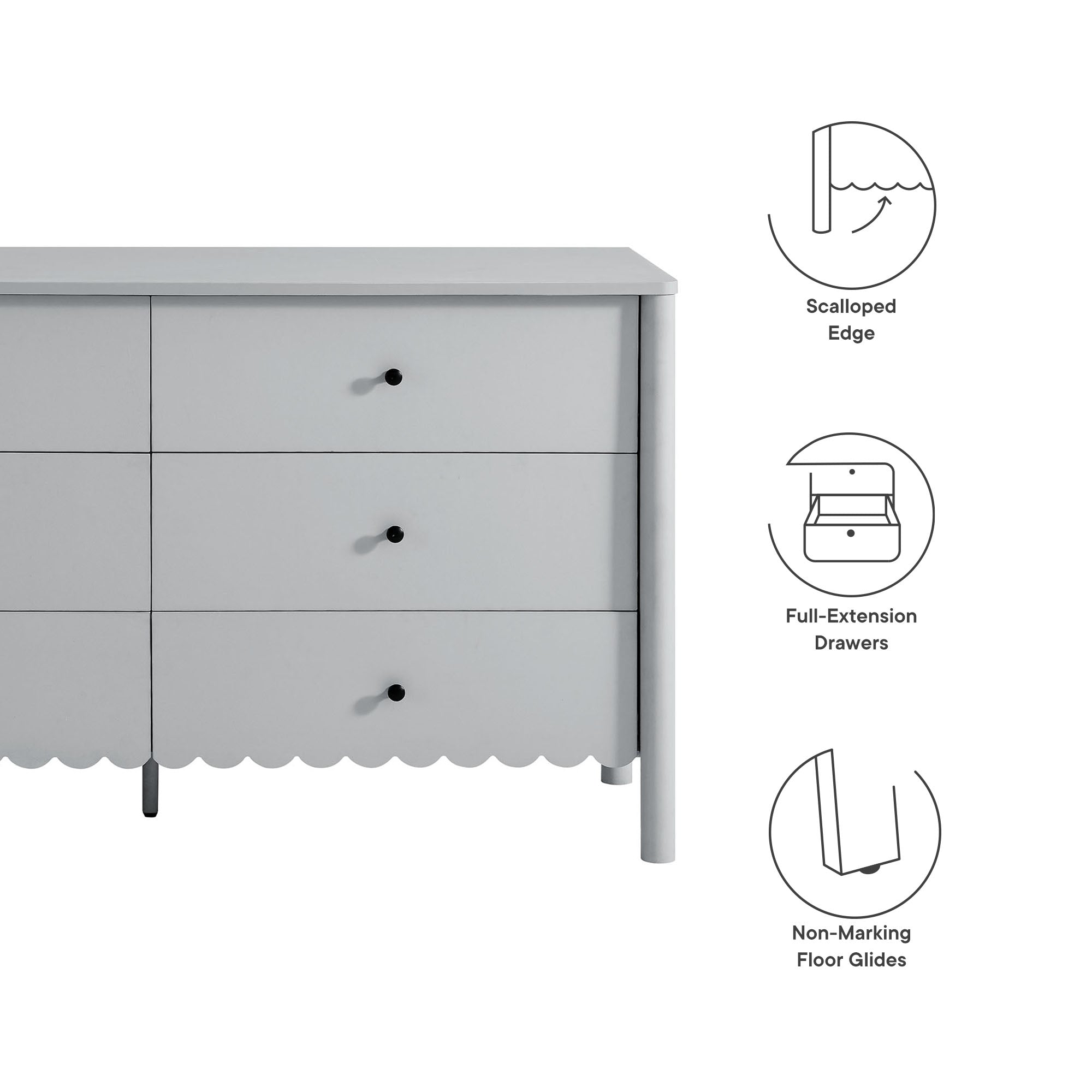 Emmeline Scalloped 6-Drawer Dresser - White