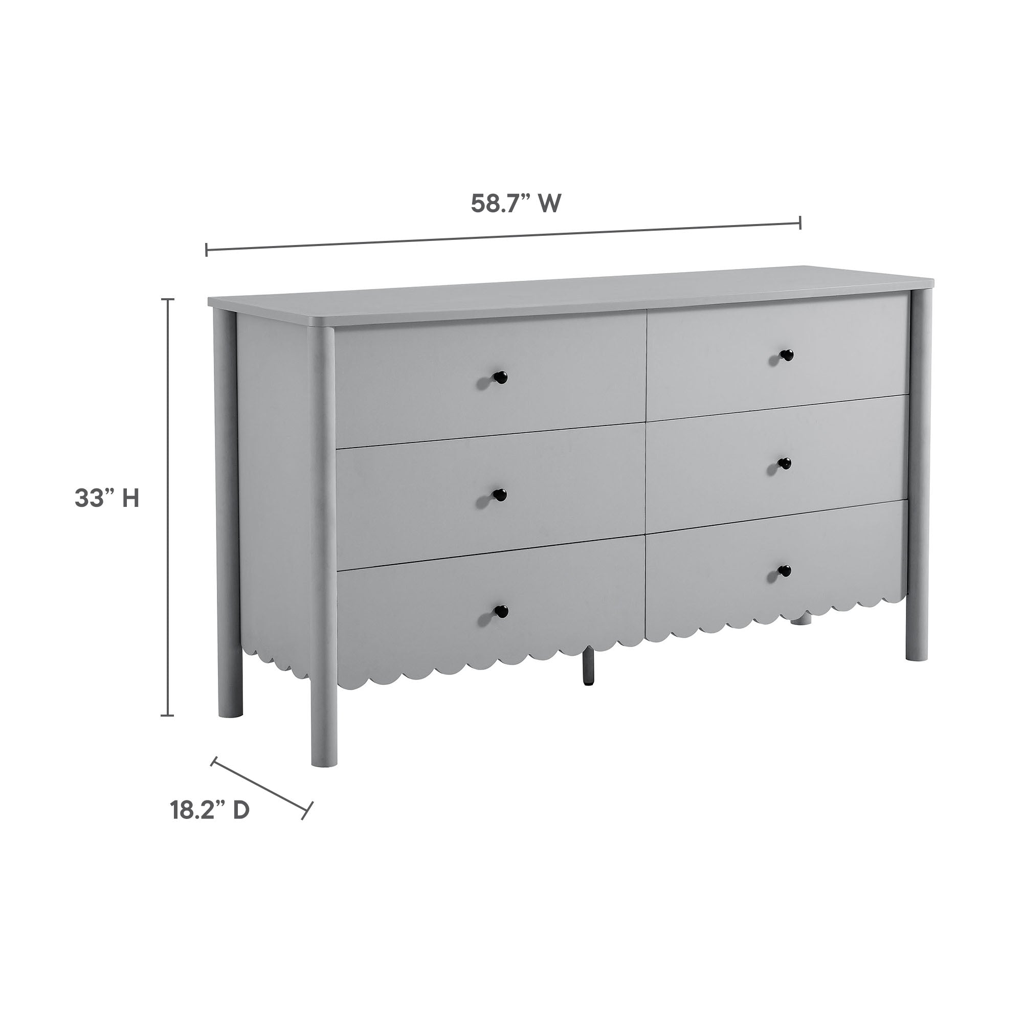 Emmeline Scalloped 6-Drawer Dresser - Sage