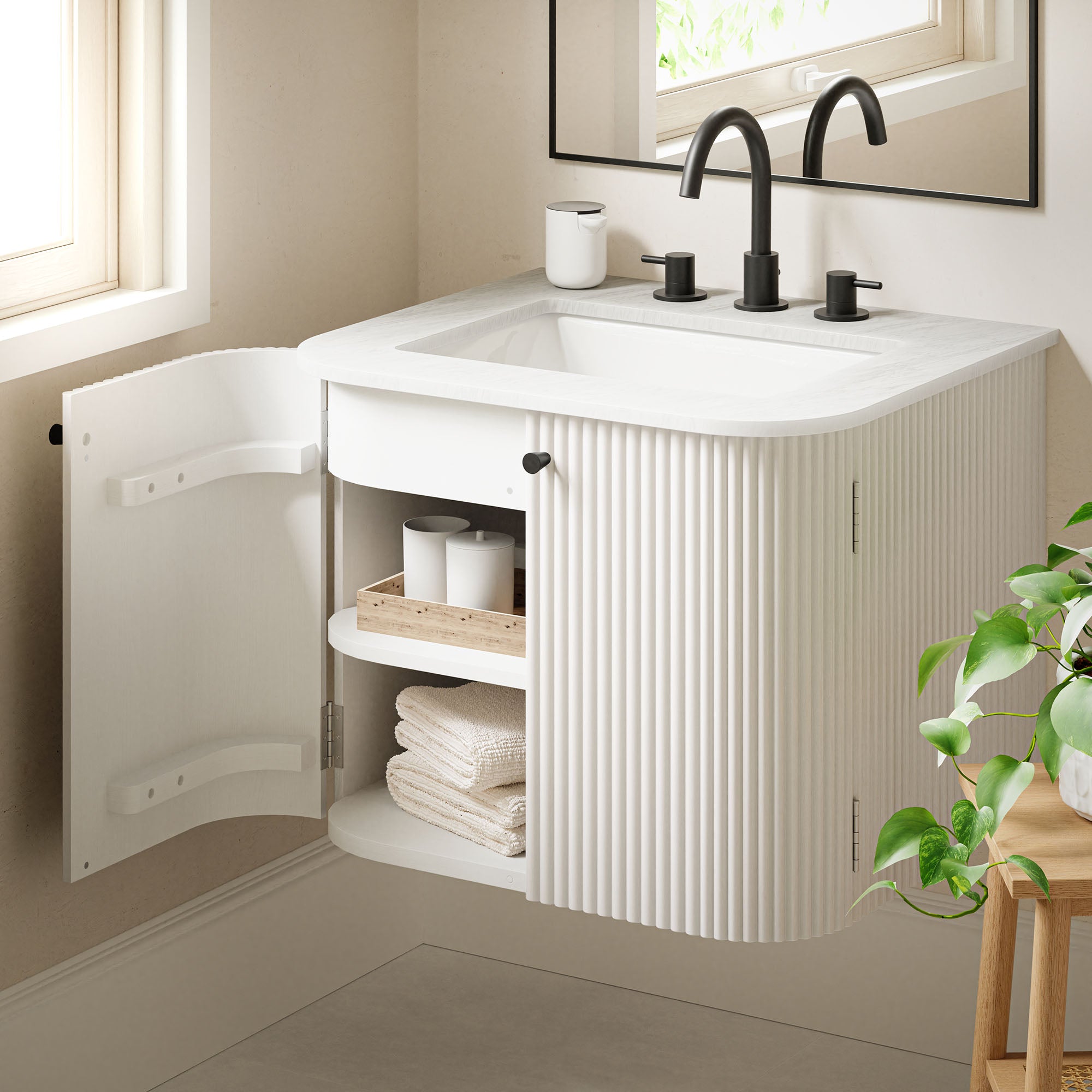 Zia Wall-Mount Bathroom Vanity with Marble Sink