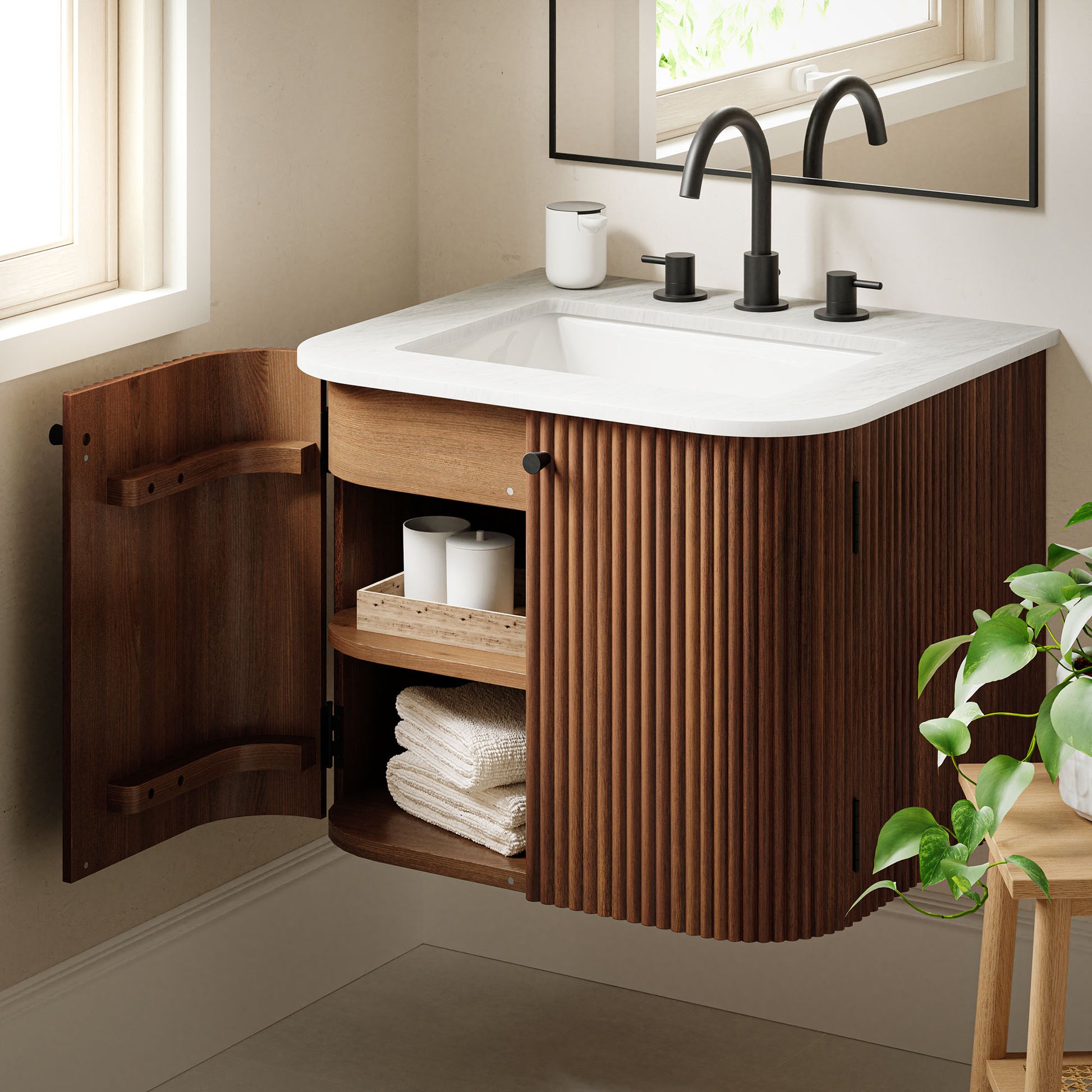 Zia Wall-Mount Bathroom Vanity with Marble Sink