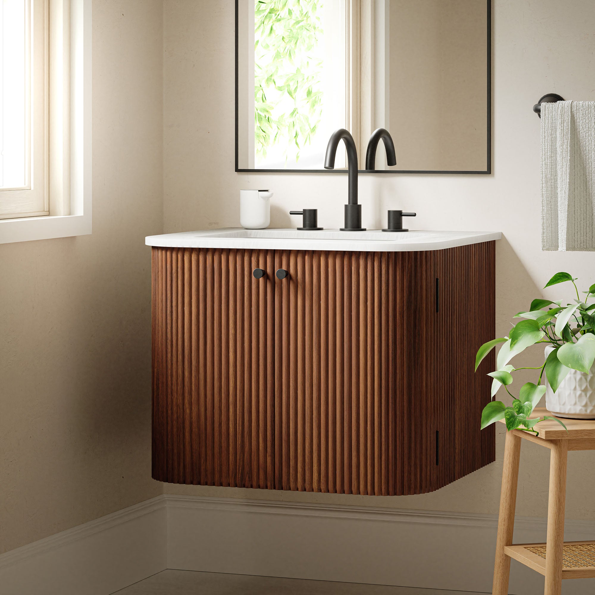 Zia Wall-Mount Bathroom Vanity with Marble Sink