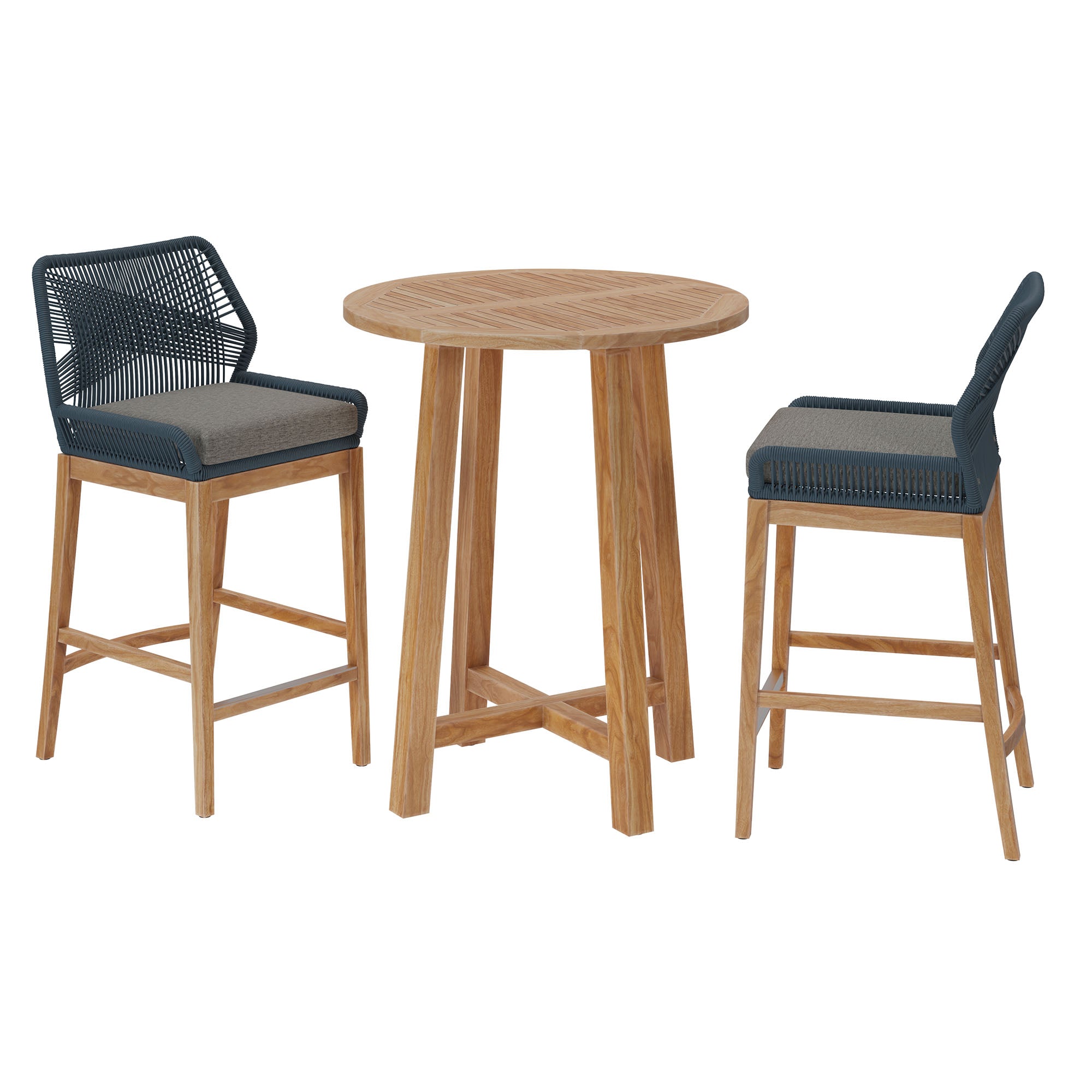 Wellspring 3-Piece Outdoor Patio Teak Wood Bar Set - Blue Graphite