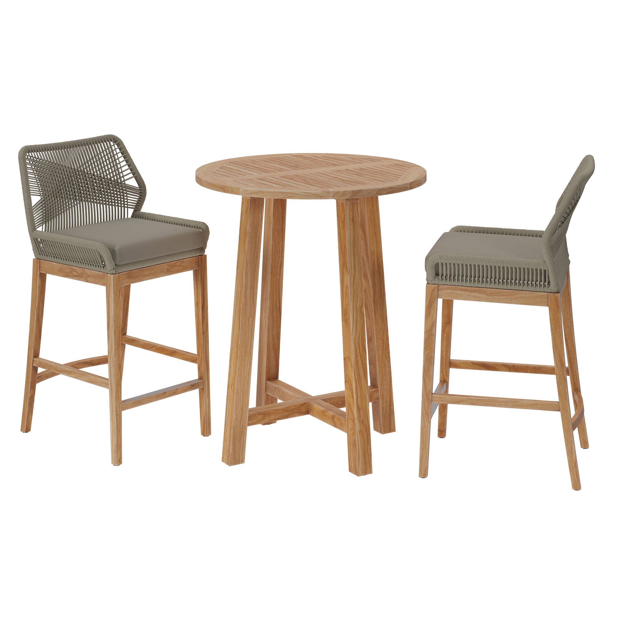 Wellspring 3-Piece Outdoor Patio Teak Wood Bar Set