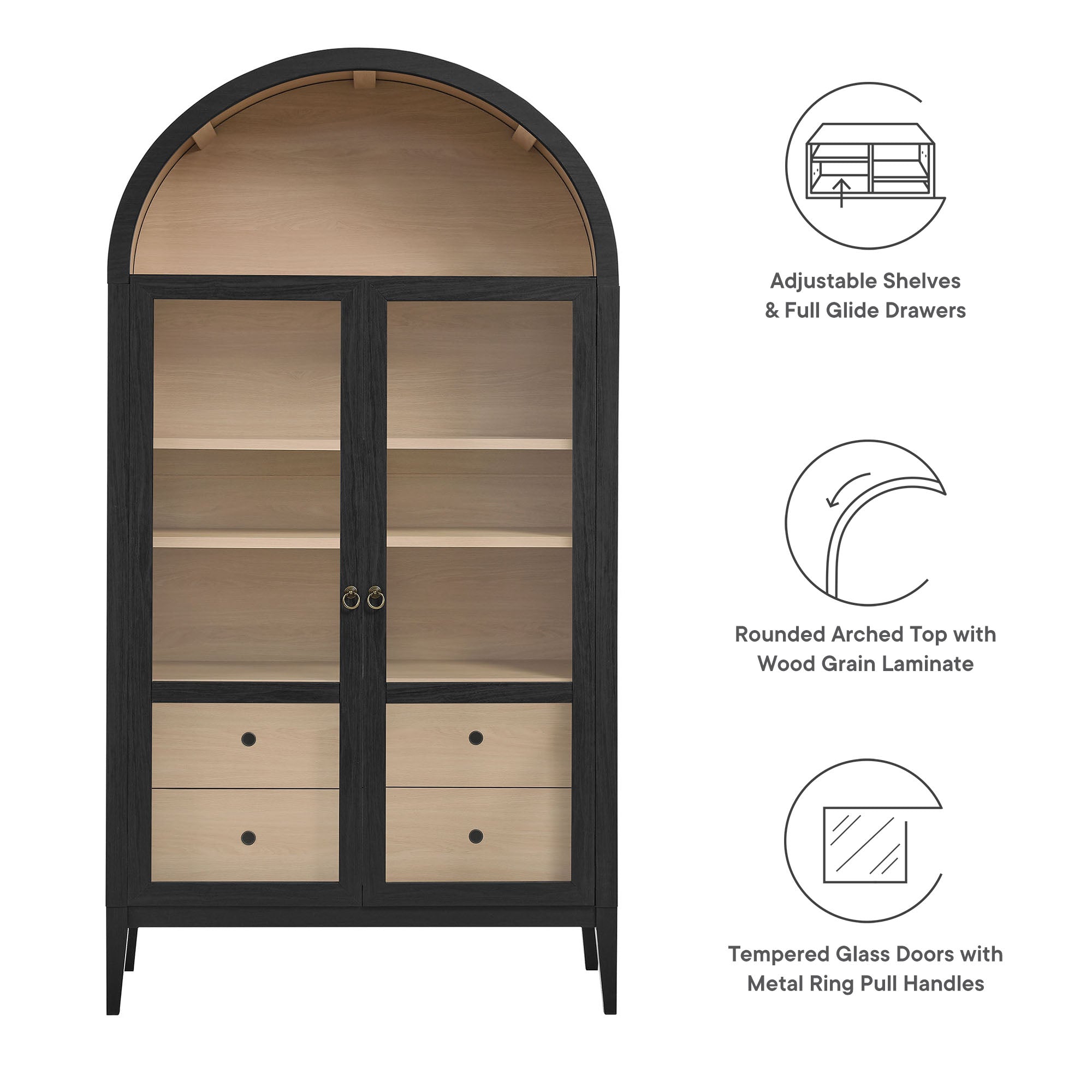 Nolan 74" Tall Arched Storage Display Cabinet - Light Oak