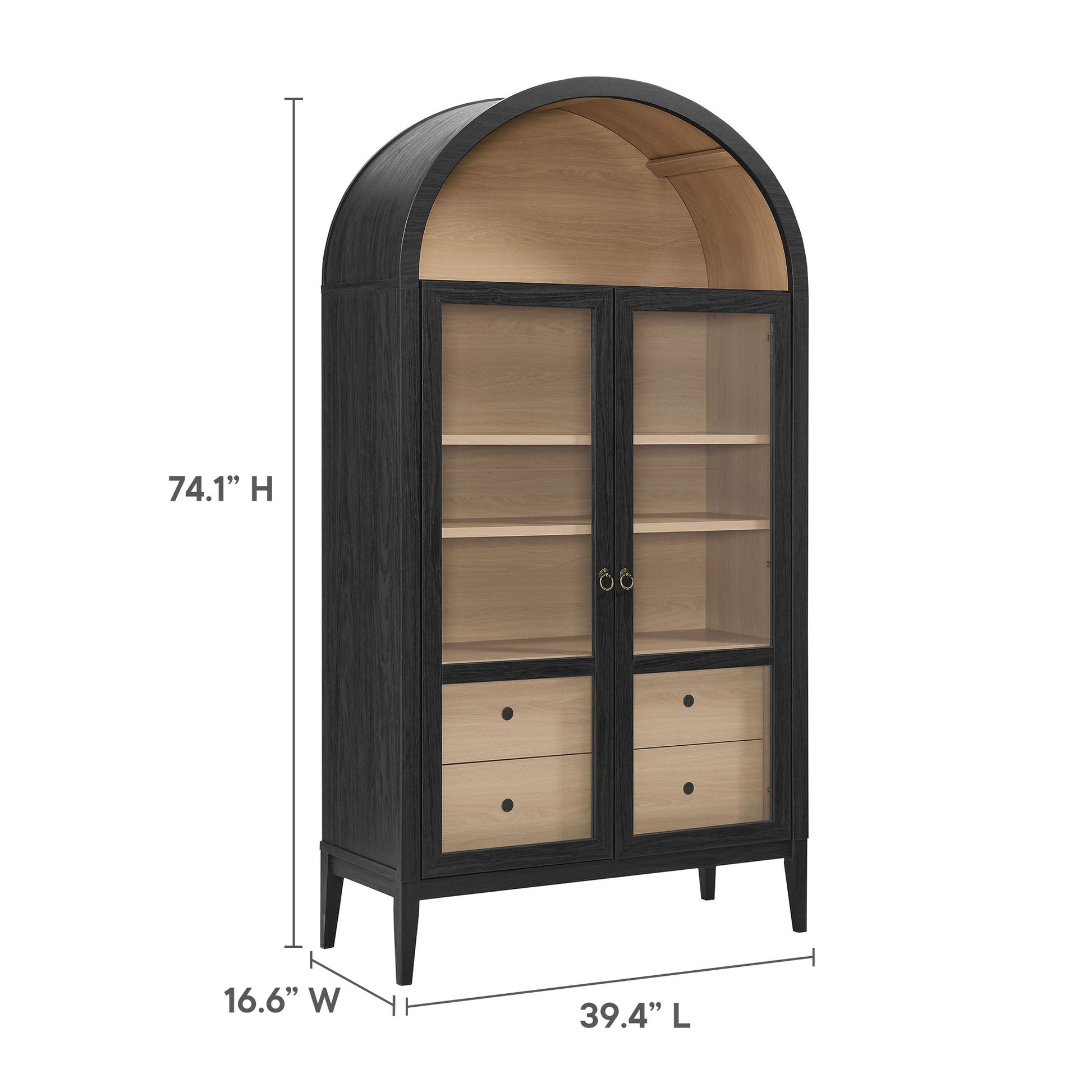 Nolan 74" Tall Arched Storage Display Cabinet - Ivory Oak